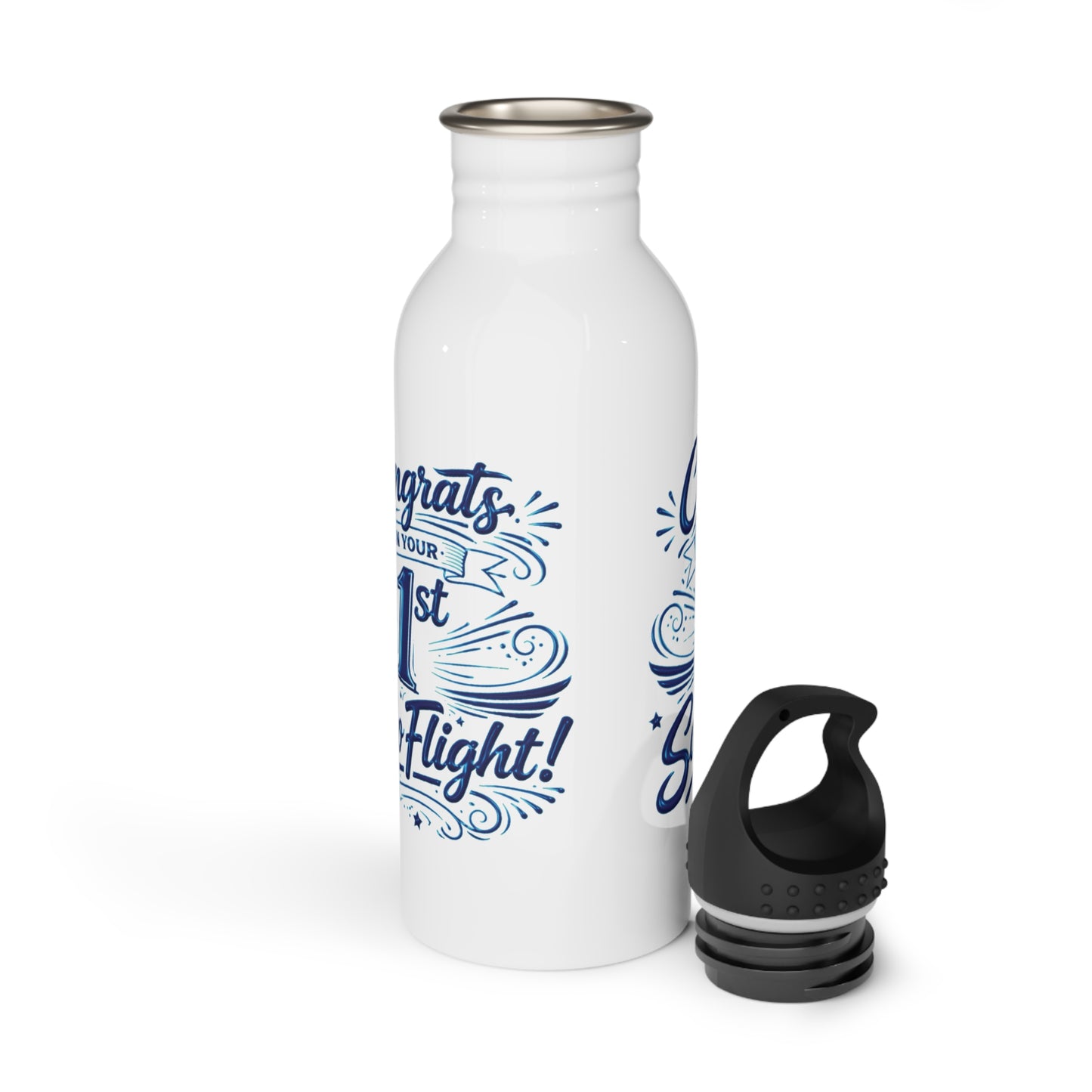 Congrats on your 1st Solo Flight! 20 oz. stainless steel water bottle (v3. blue)