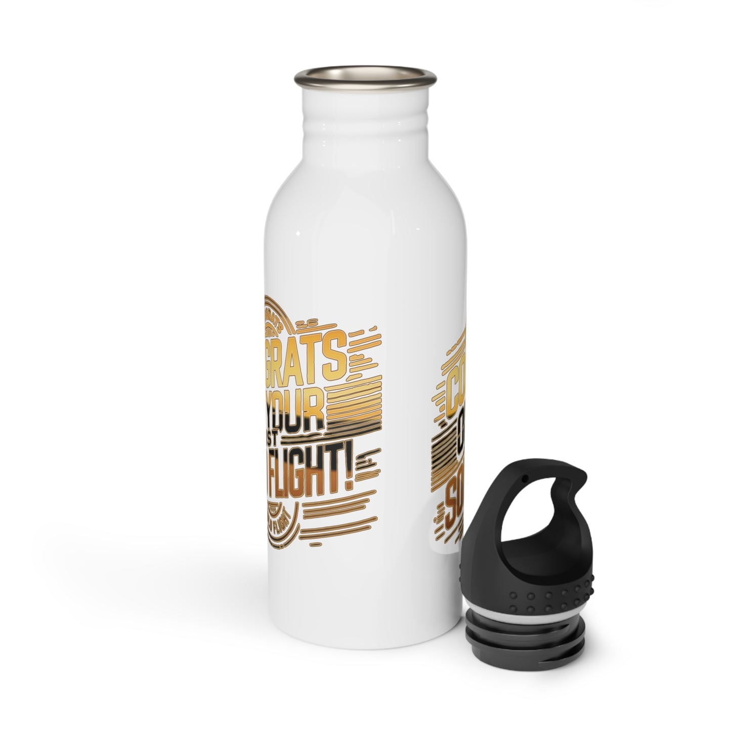 Congrats on your 1st Solo Flight! 20 oz. stainless steel water bottle (v2. gold)