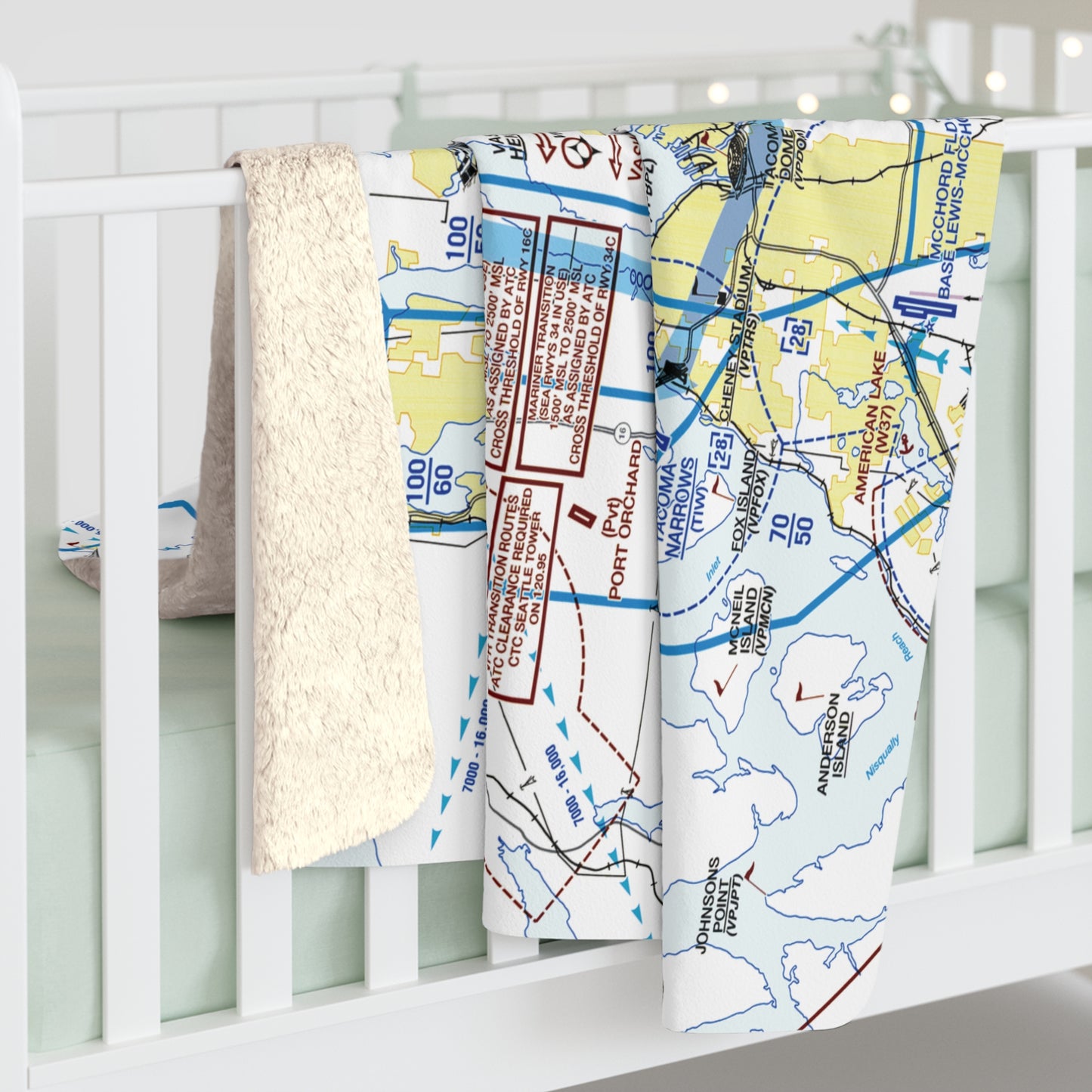 Seattle Flyway Chart sherpa fleece blanket