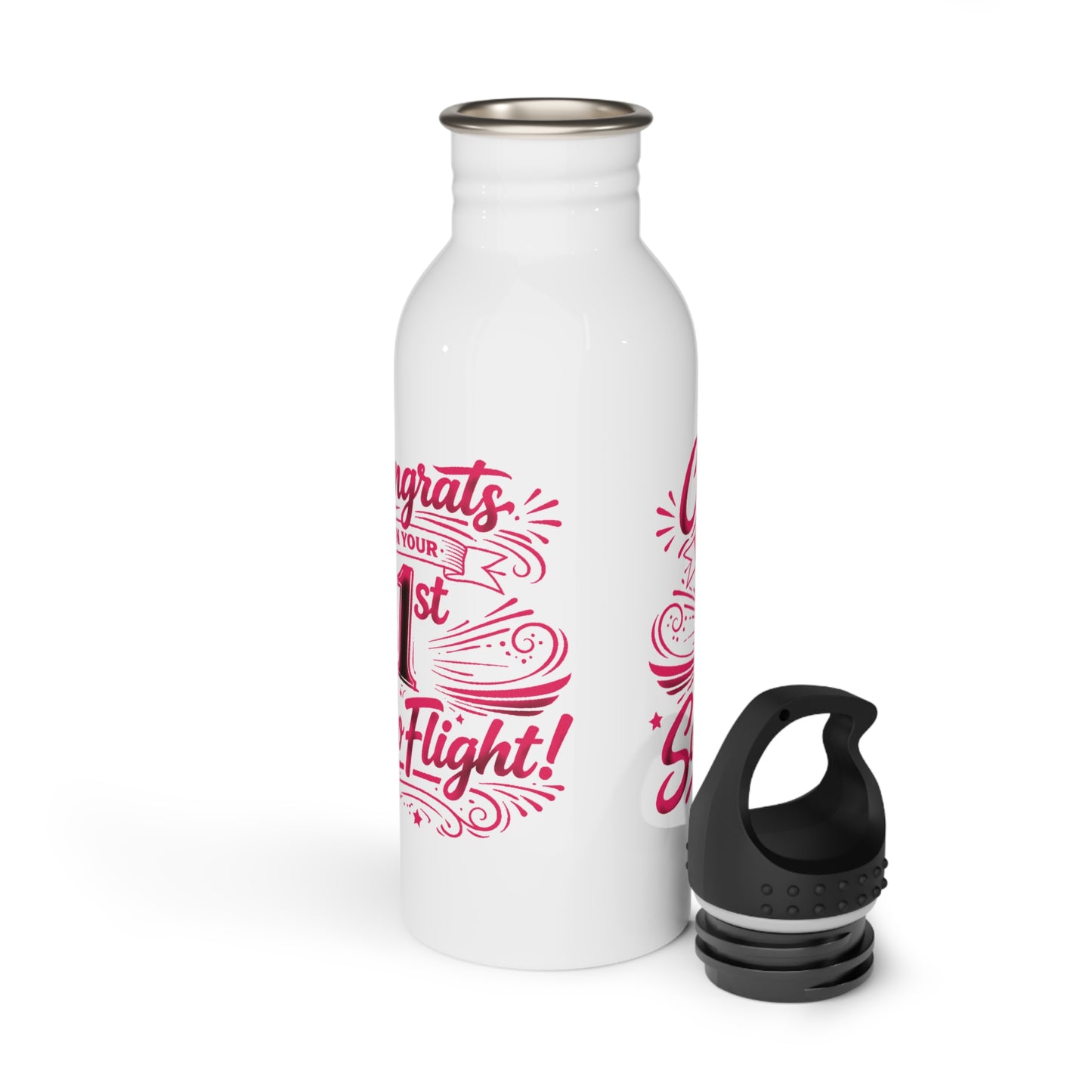 Congrats on your 1st Solo Flight! 20 oz. stainless steel water bottle (v3. pink)