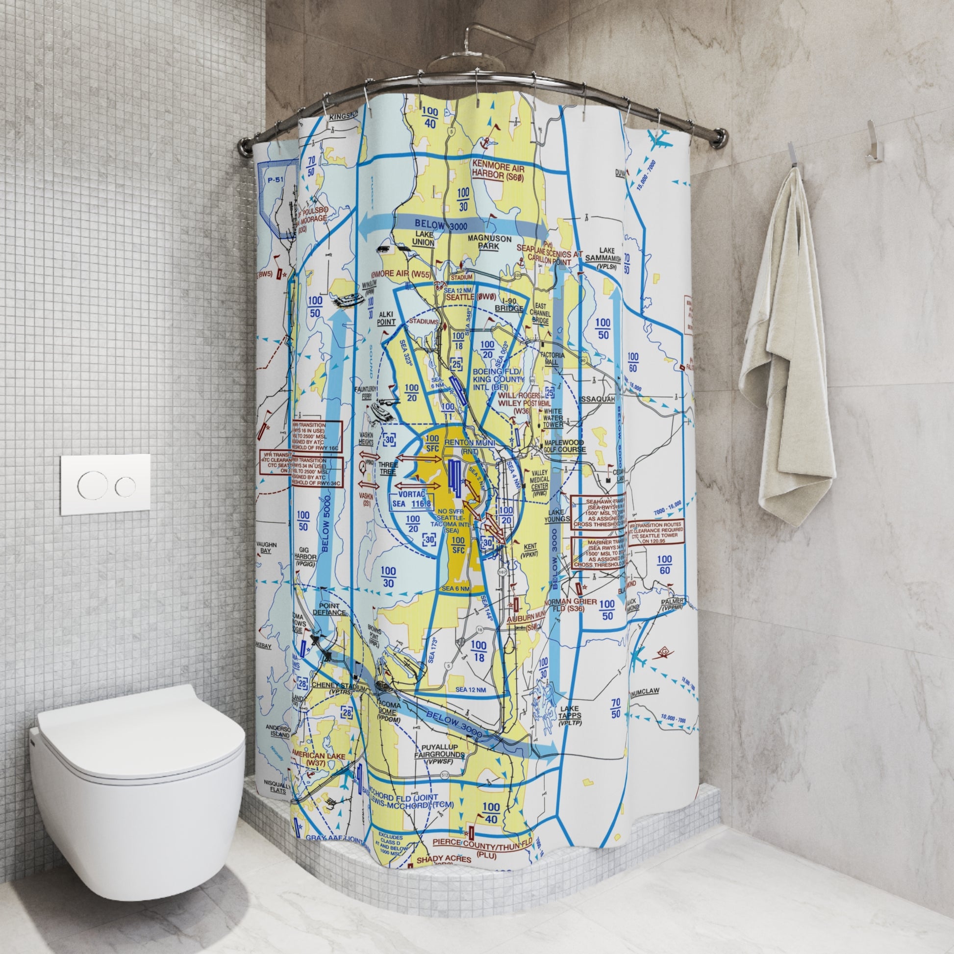 Aeronautical Chart shower curtain (KSEA/Flyway)