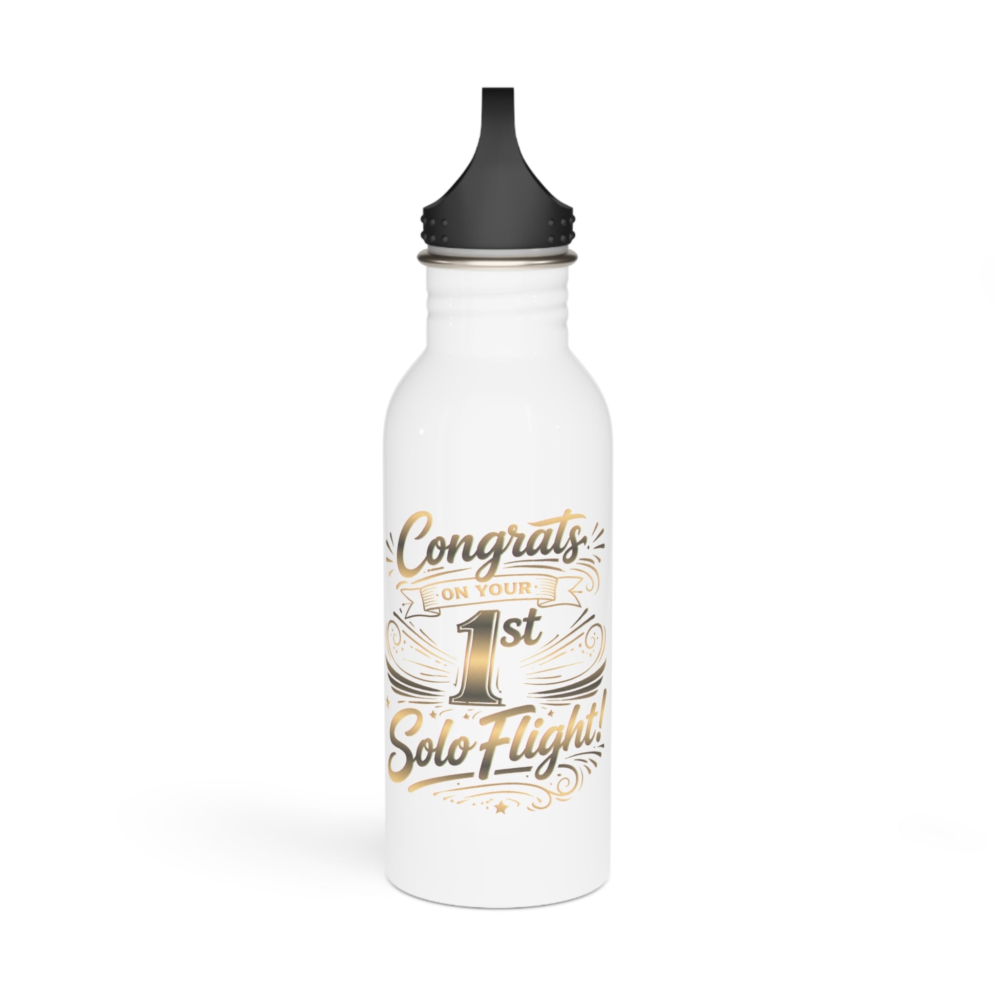 Congrats on your 1st Solo Flight! 20 oz. stainless steel water bottle (v3. gold)