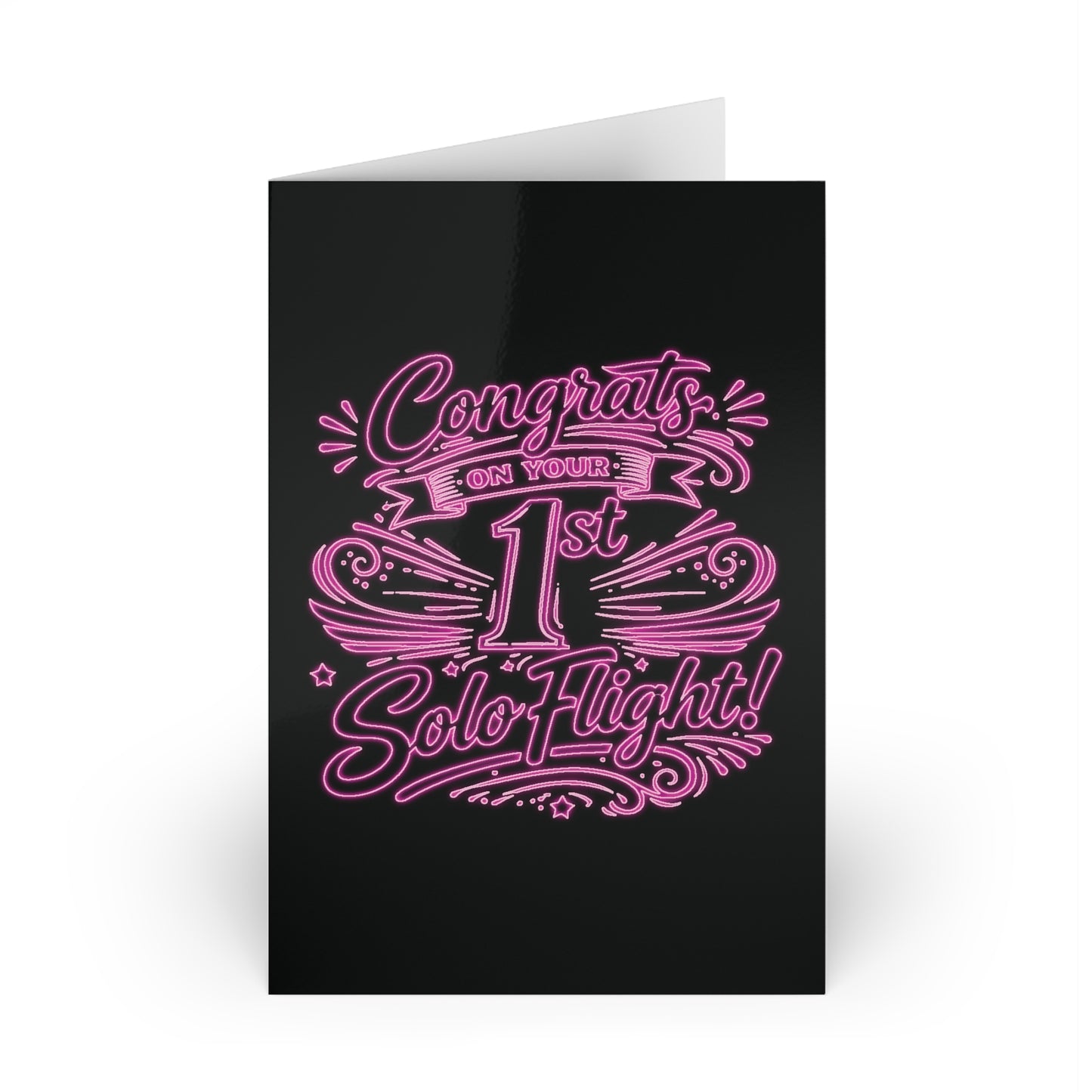 Congrats on your 1st Solo Flight! pack of 10 postcards (v3. pink neon)