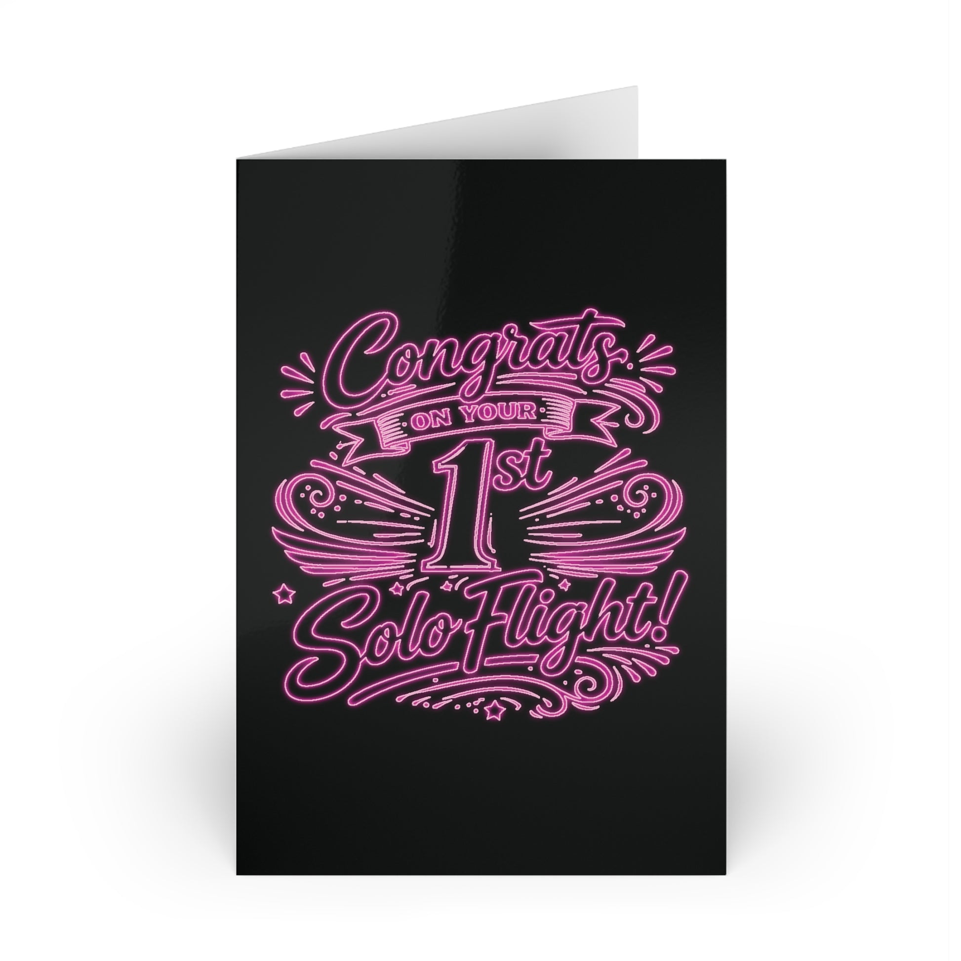 Congrats on your 1st Solo Flight! pack of 10 postcards (v3. pink neon)