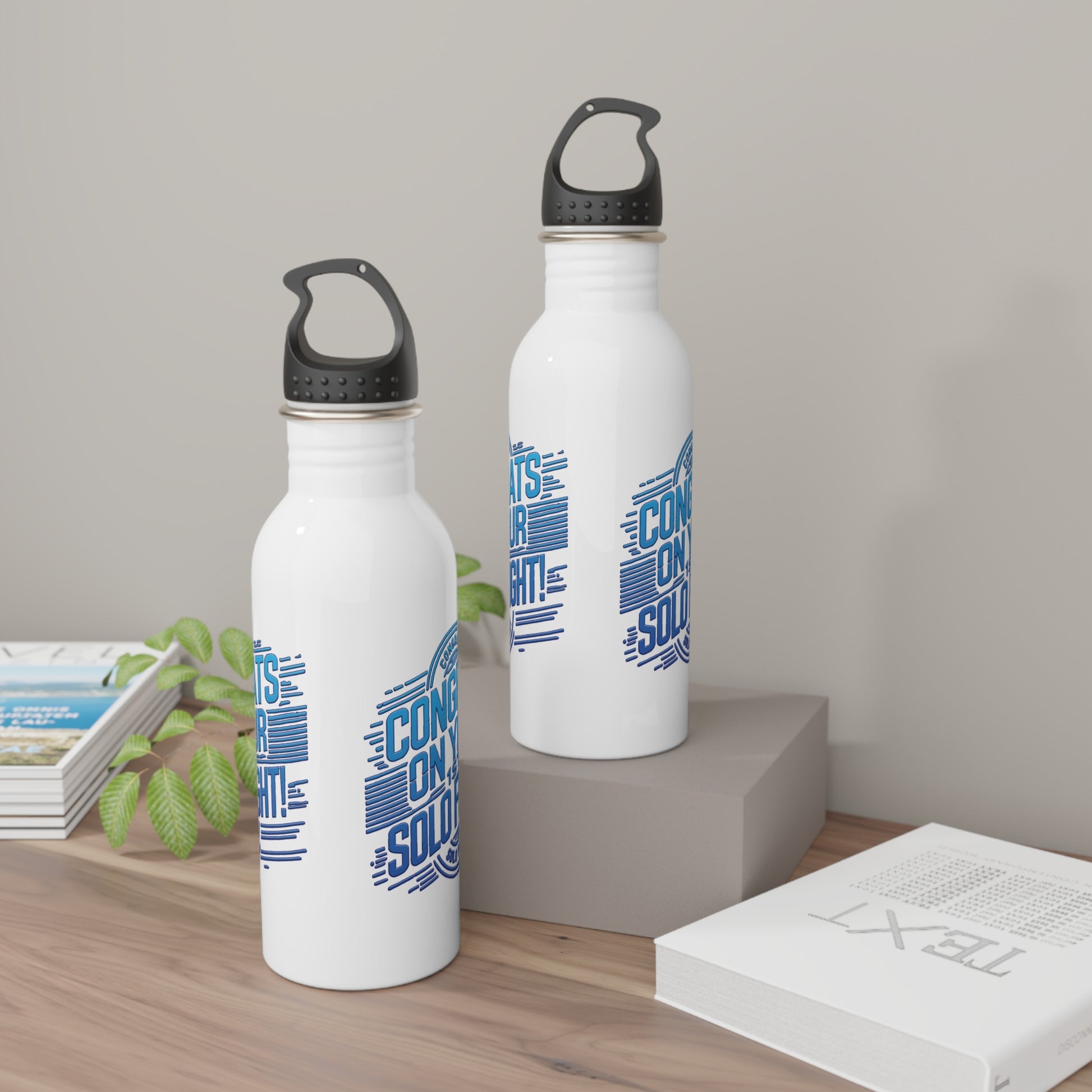 Congrats on your 1st Solo Flight! 20 oz. stainless steel water bottle (v2. blue)