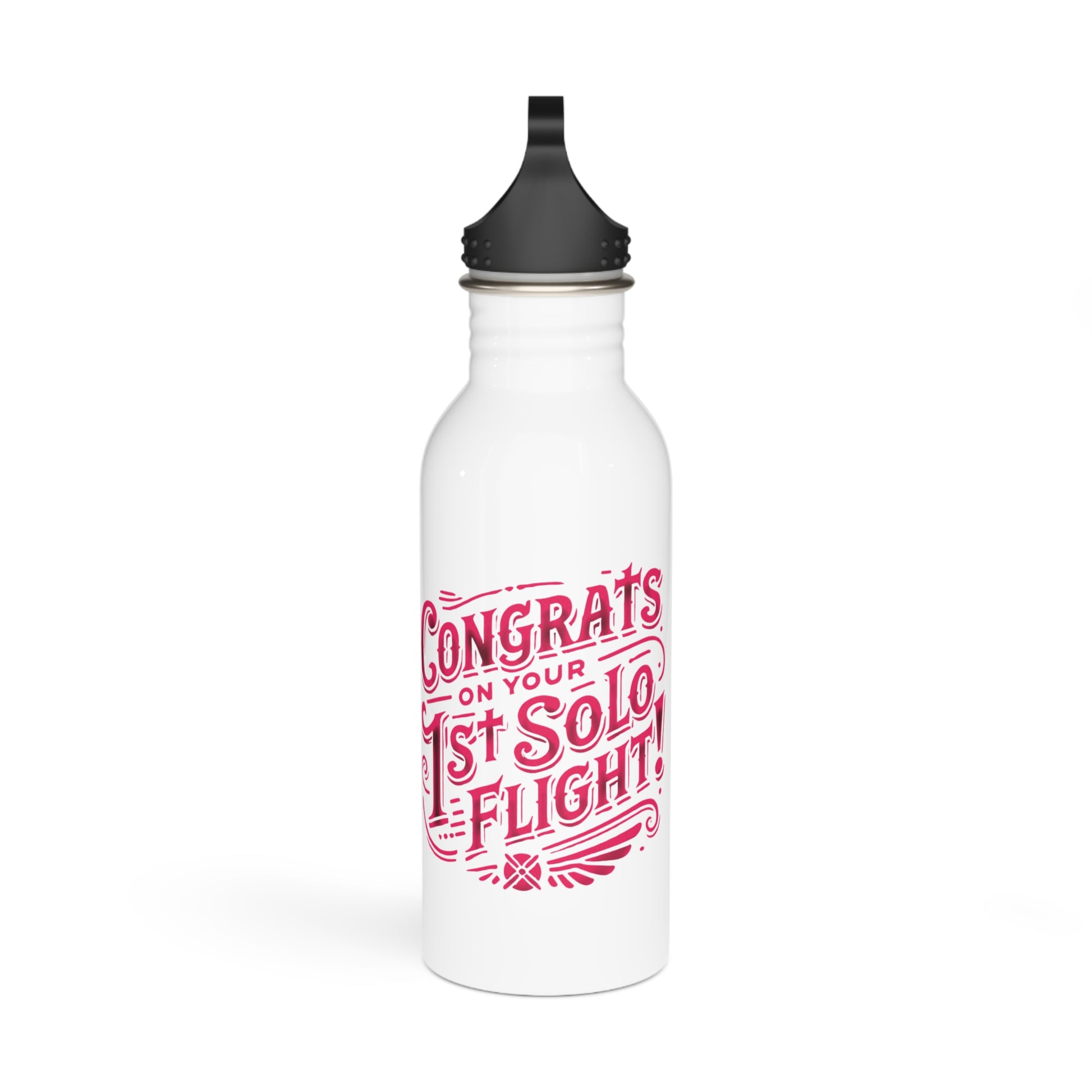 Congrats on your 1st Solo Flight! 20 oz. stainless steel water bottle (v1. pink)