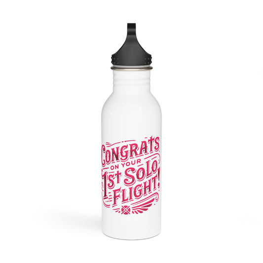 Congrats on your 1st Solo Flight! 20 oz. stainless steel water bottle (v1. pink)