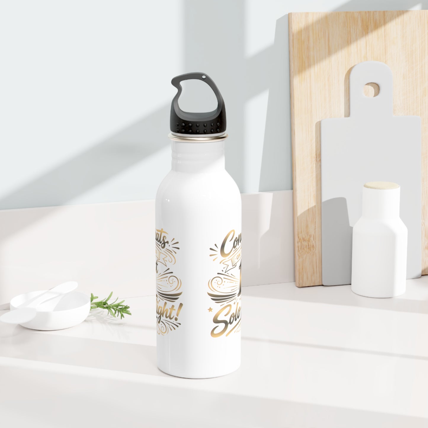 Congrats on your 1st Solo Flight! 20 oz. stainless steel water bottle (v3. gold)