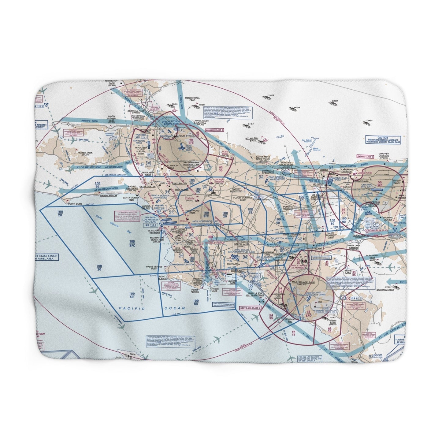 LAX Flyway Chart sherpa fleece blanket