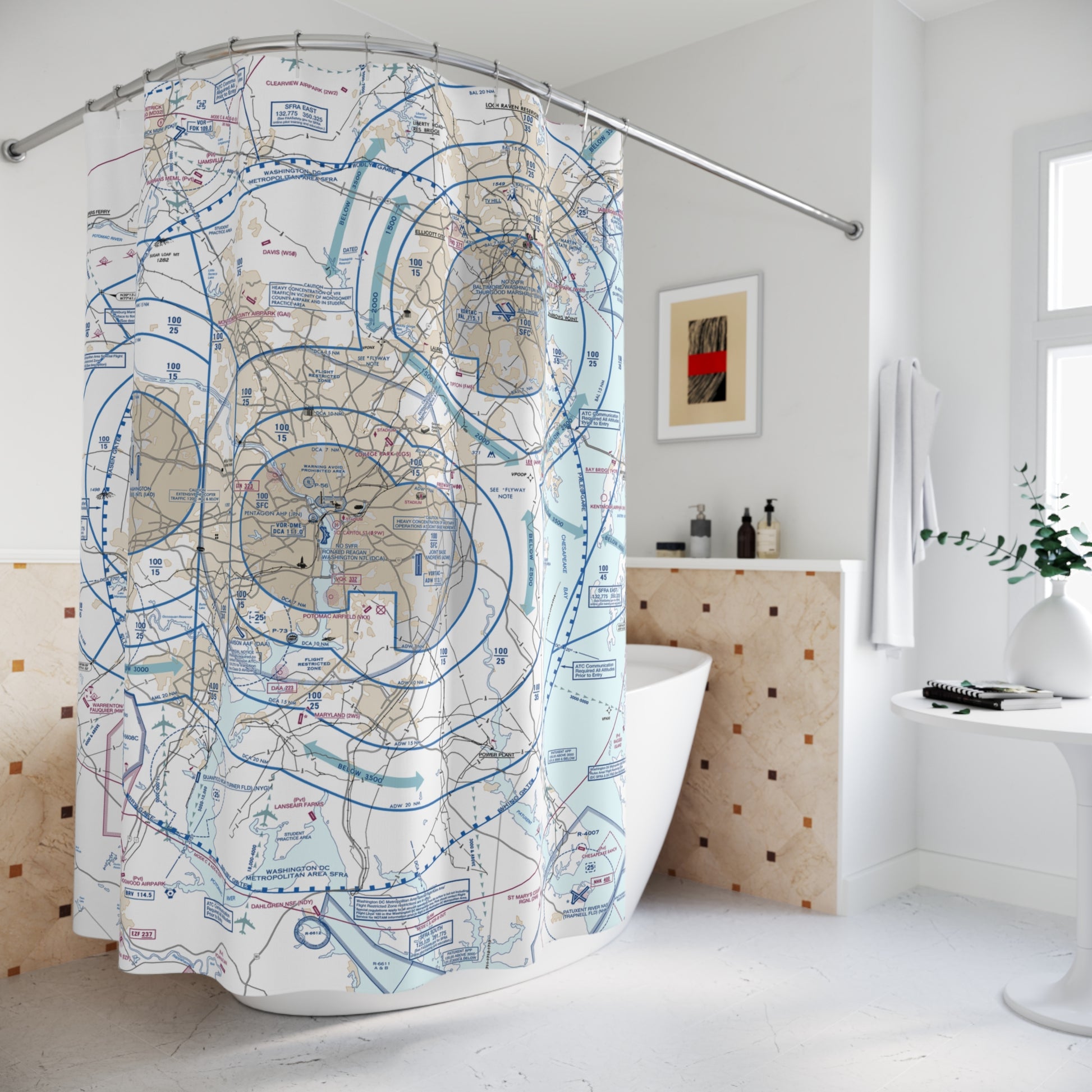 Baltimore-Washington Flyway Chart Shower Curtain