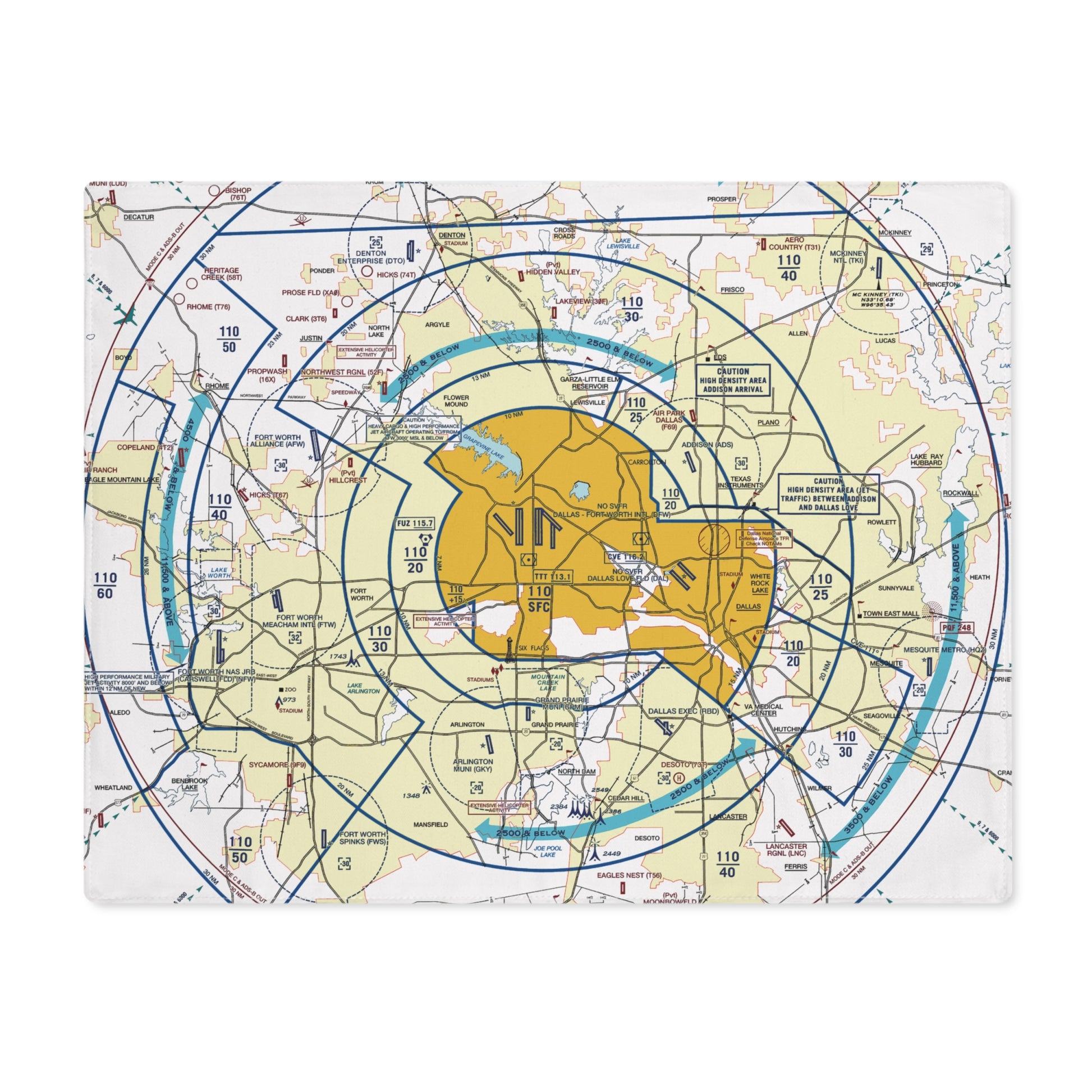 Dallas Ft. Worth Flyway Chart kitchen placemat