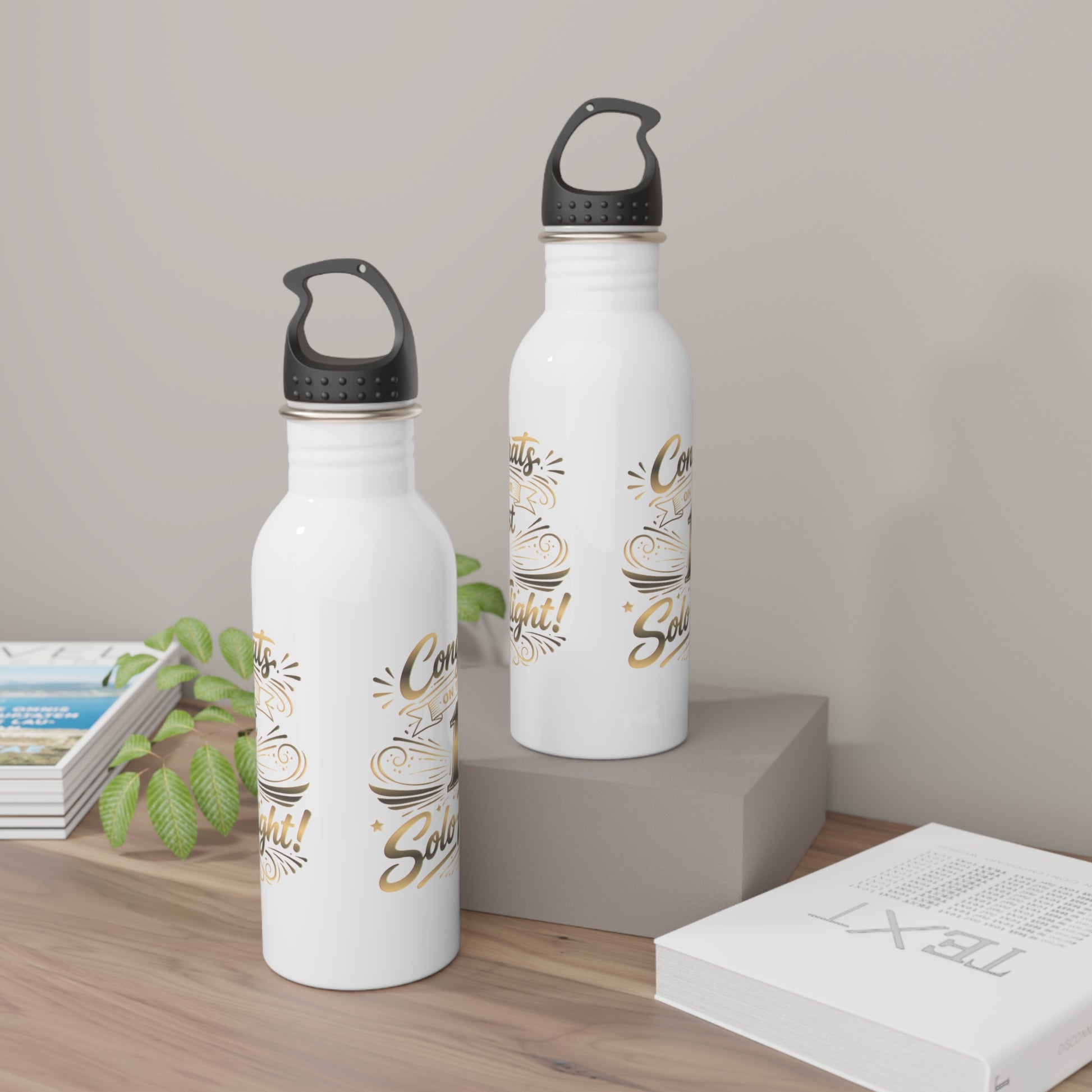 Congrats on your 1st Solo Flight! 20 oz. stainless steel water bottle (v3. gold)