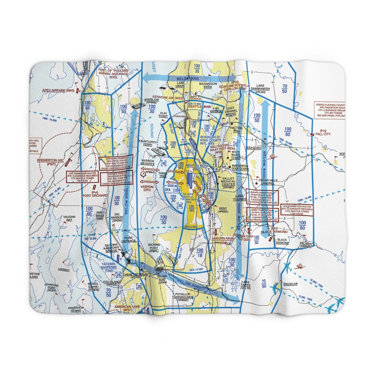 Seattle Flyway Chart sherpa fleece blanket