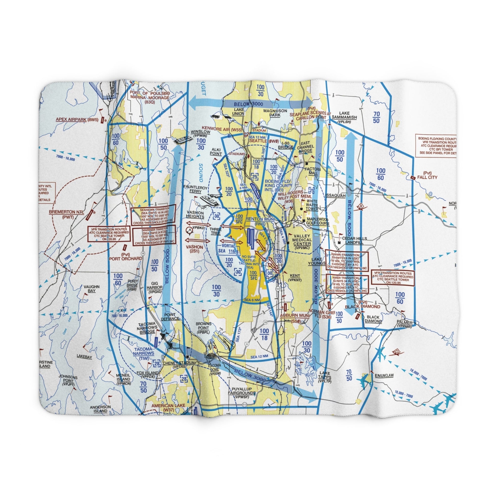 Seattle Flyway Chart sherpa fleece blanket