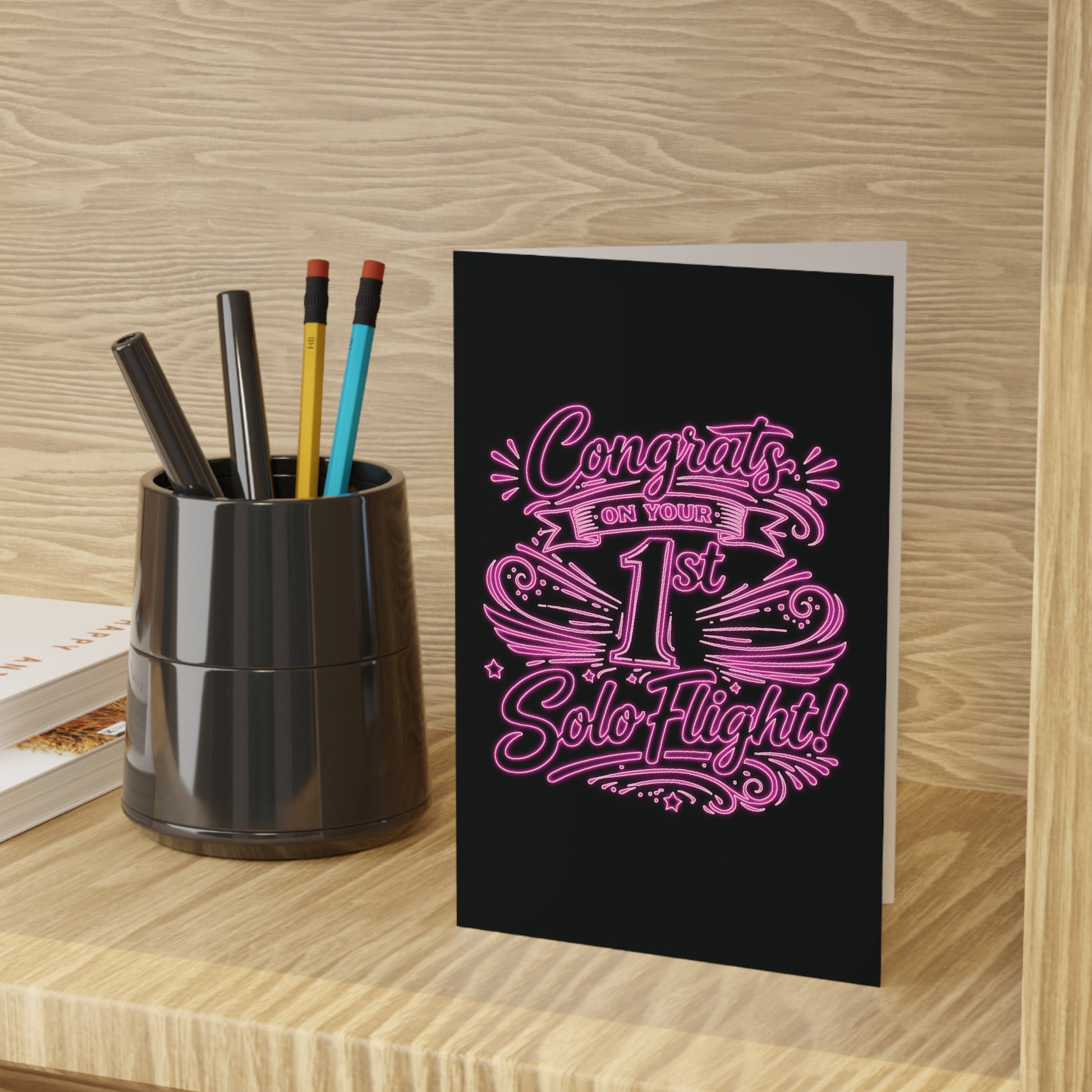 Congrats on your 1st Solo Flight! pack of 10 postcards (v3. pink neon)
