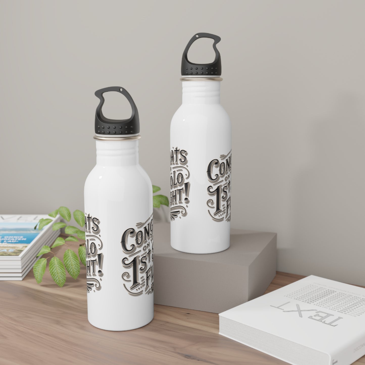 Congrats on your 1st Solo Flight! 20 oz. stainless steel water bottle (v1. silver)