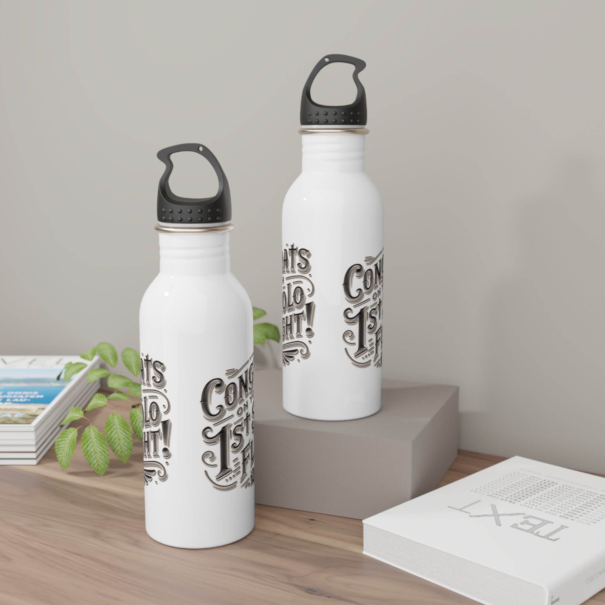 Congrats on your 1st Solo Flight! 20 oz. stainless steel water bottle (v1. silver)