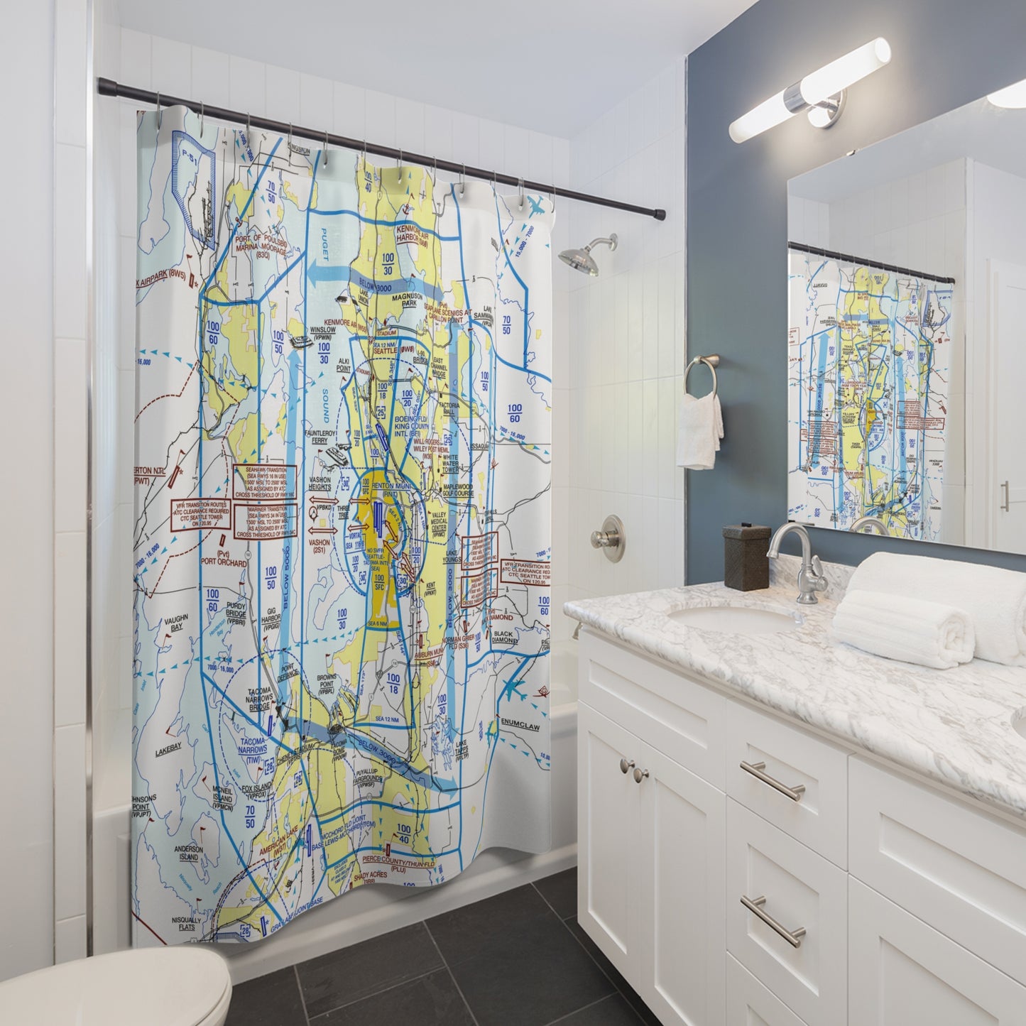 Aeronautical Chart shower curtain (KSEA/Flyway)