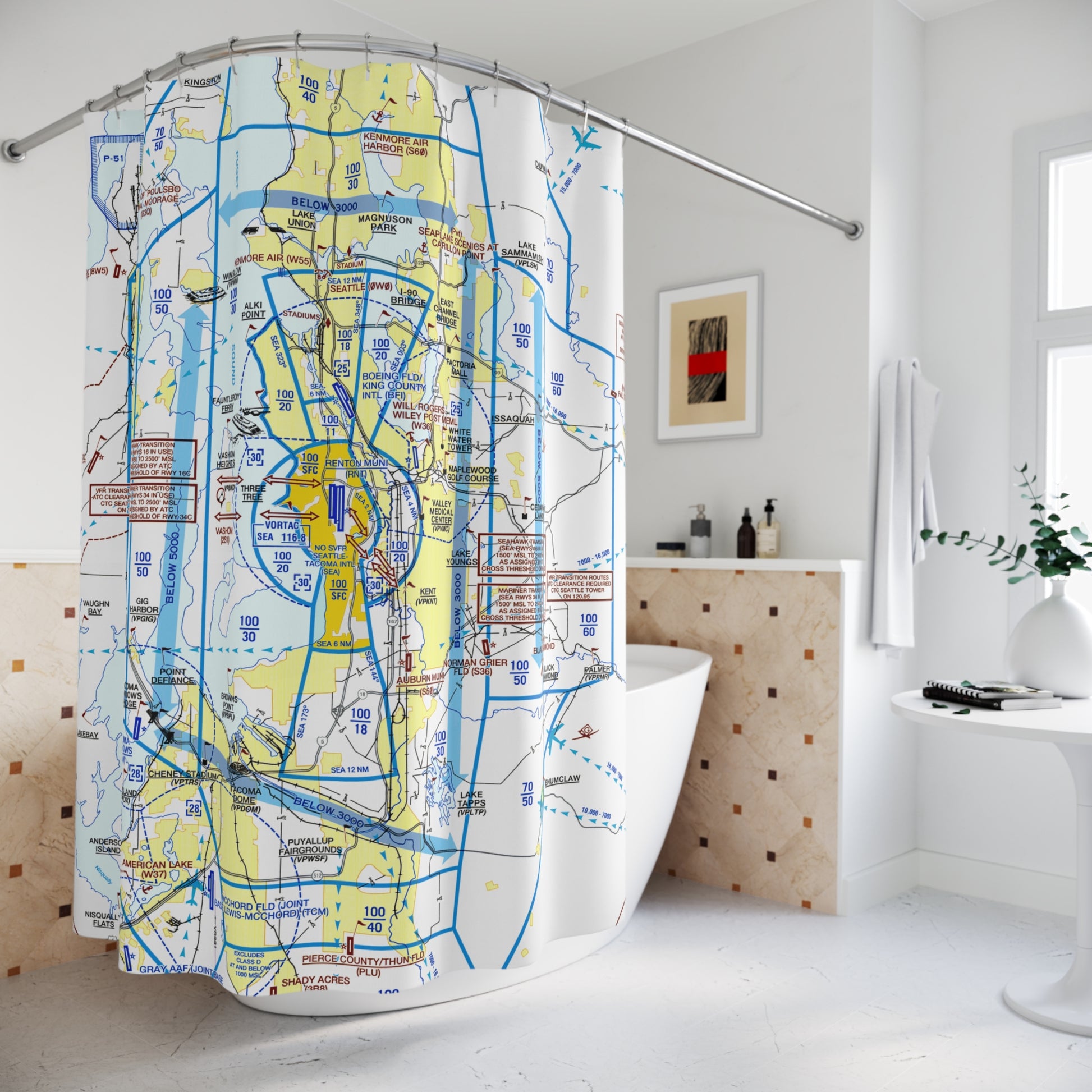Aeronautical Chart shower curtain (KSEA/Flyway)