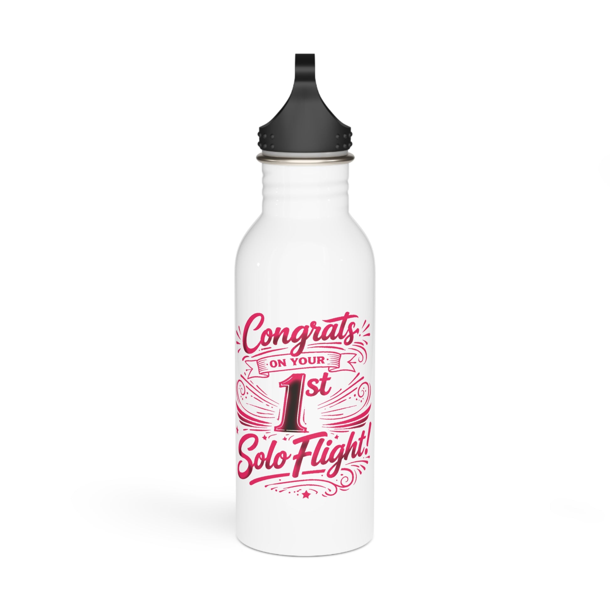 Congrats on your 1st Solo Flight! 20 oz. stainless steel water bottle (v3. pink)