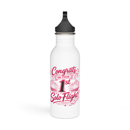 Congrats on your 1st Solo Flight! 20 oz. stainless steel water bottle (v3. pink)