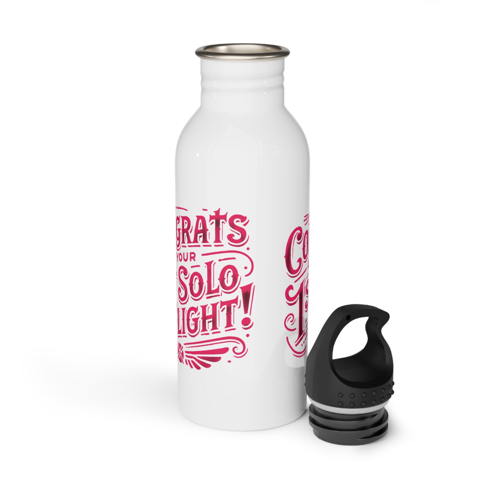Congrats on your 1st Solo Flight! 20 oz. stainless steel water bottle (v1. pink)