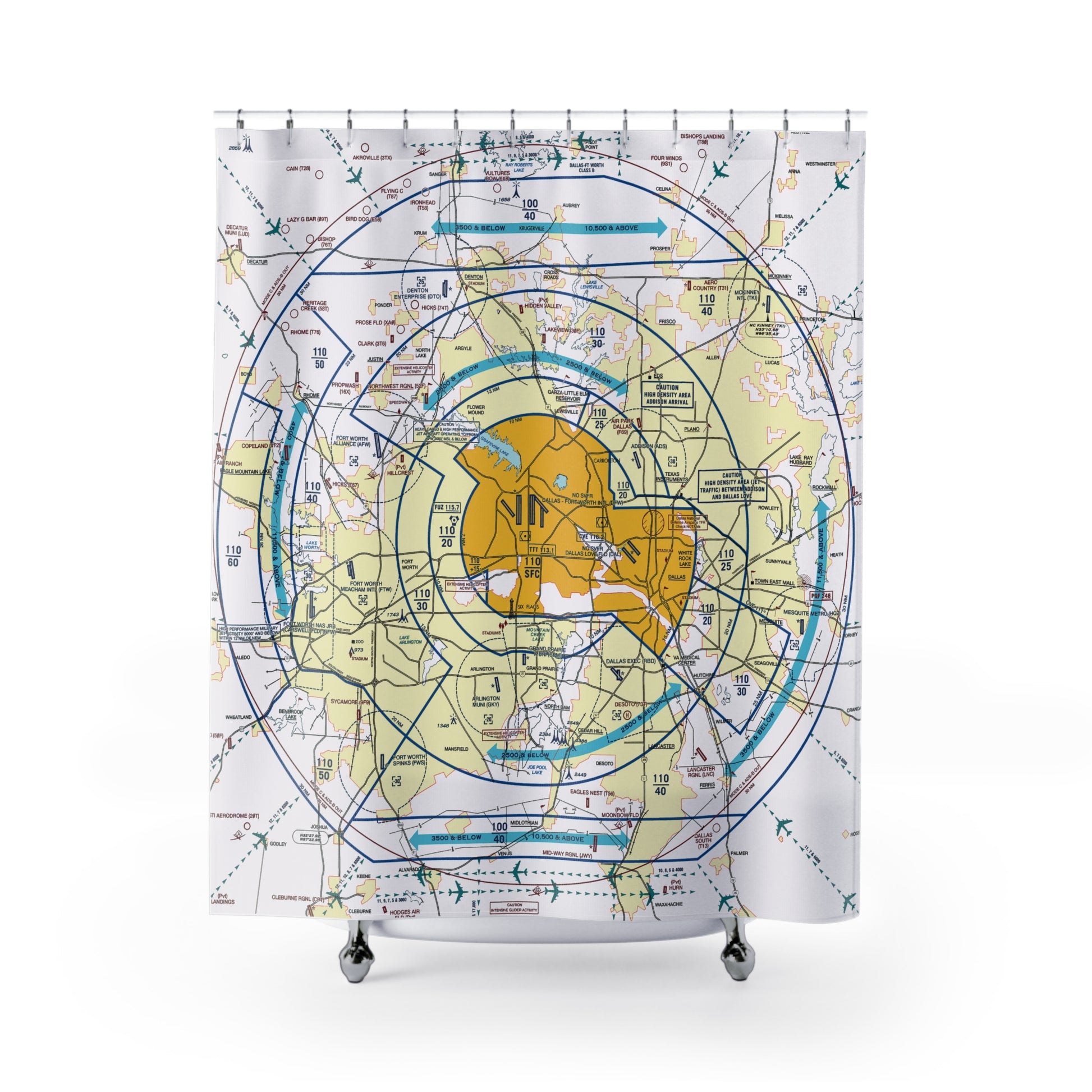 Dallas - Ft. Worth Flyway Chart shower curtain