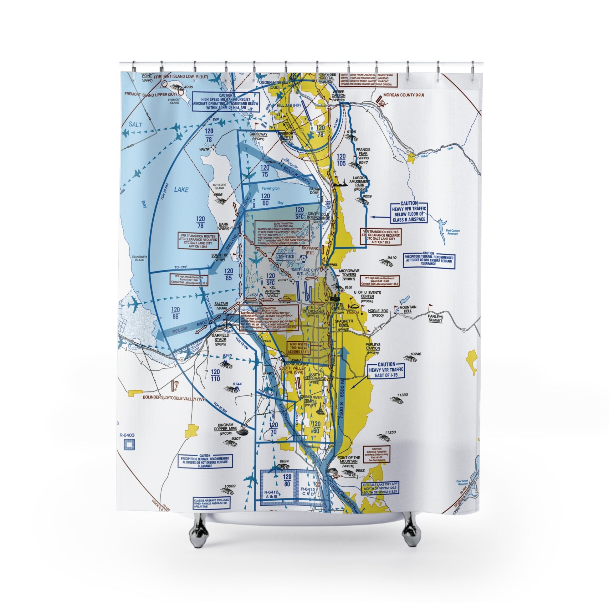 Salt Lake City Flyway Chart shower curtain (KSLC)