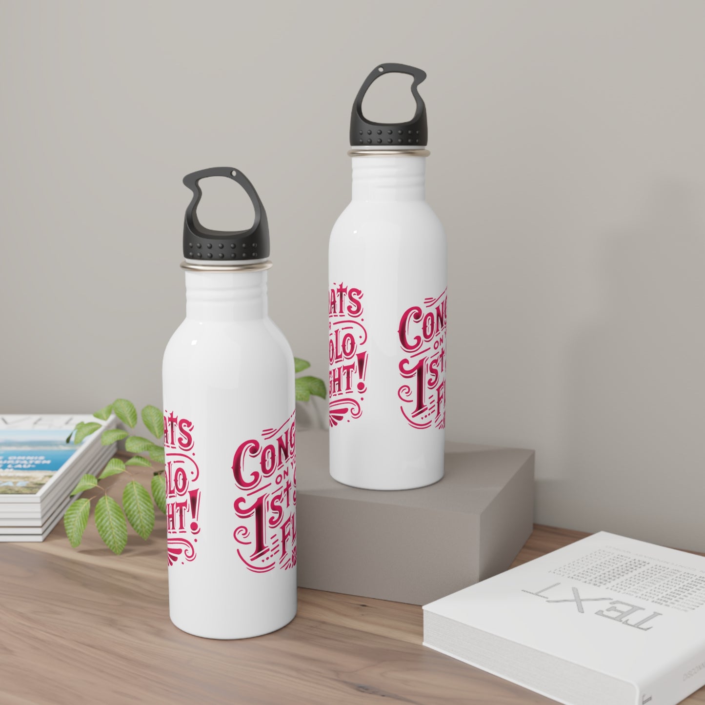 Congrats on your 1st Solo Flight! 20 oz. stainless steel water bottle (v1. pink)