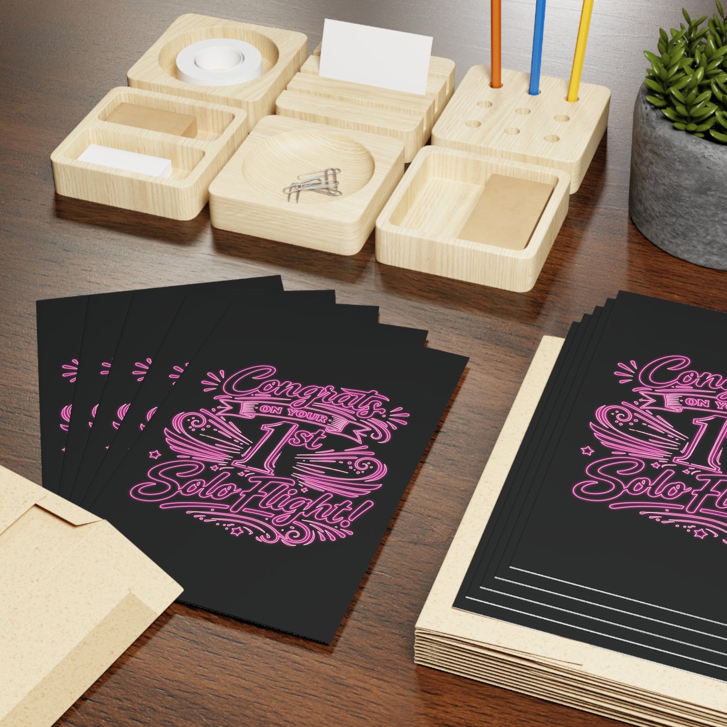 Congrats on your 1st Solo Flight! pack of 10 postcards (v3. pink neon)