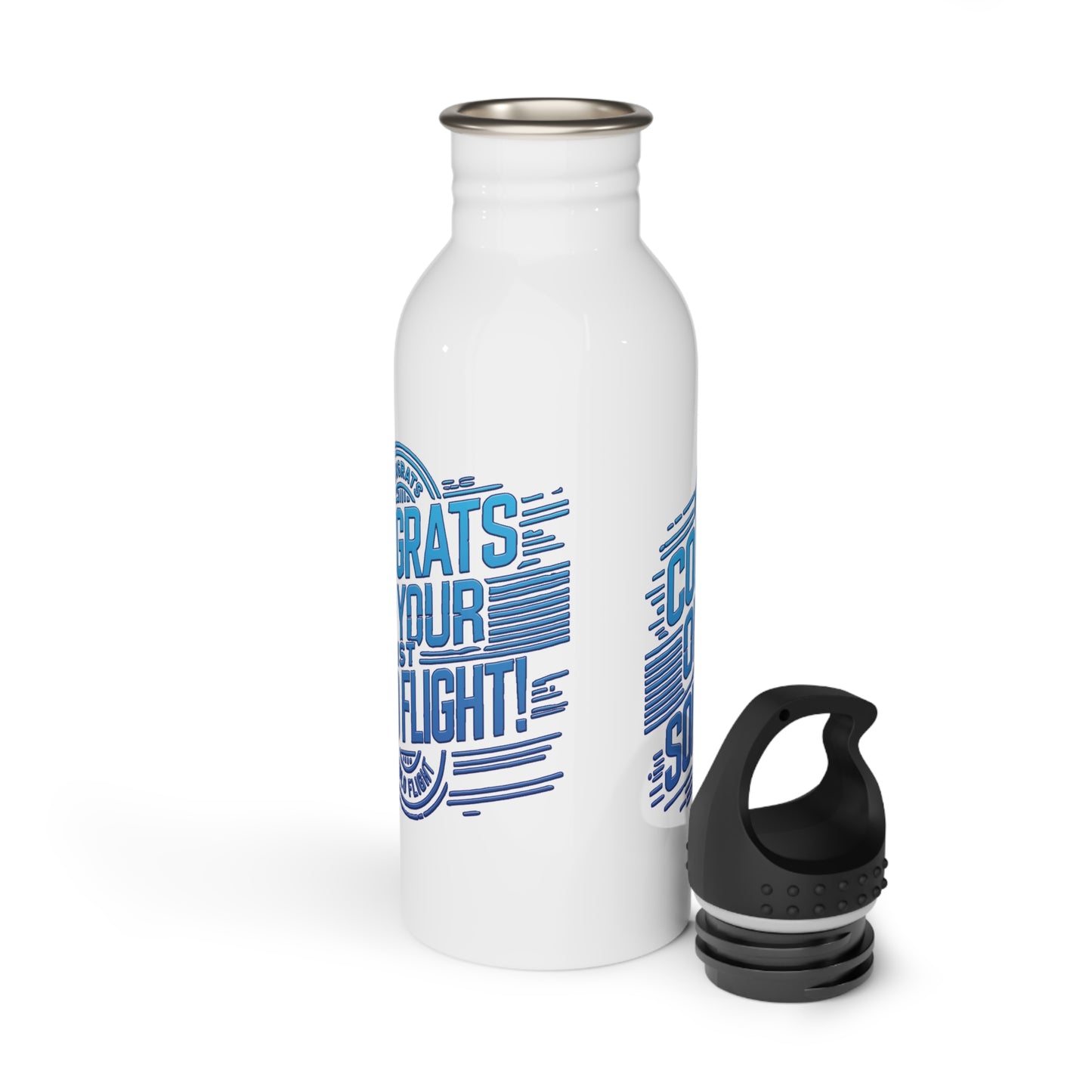 Congrats on your 1st Solo Flight! 20 oz. stainless steel water bottle (v2. blue)