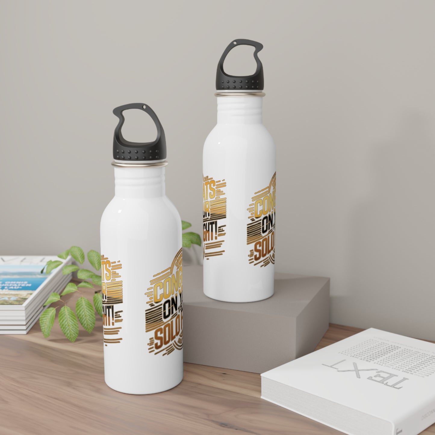 Congrats on your 1st Solo Flight! 20 oz. stainless steel water bottle (v2. gold)