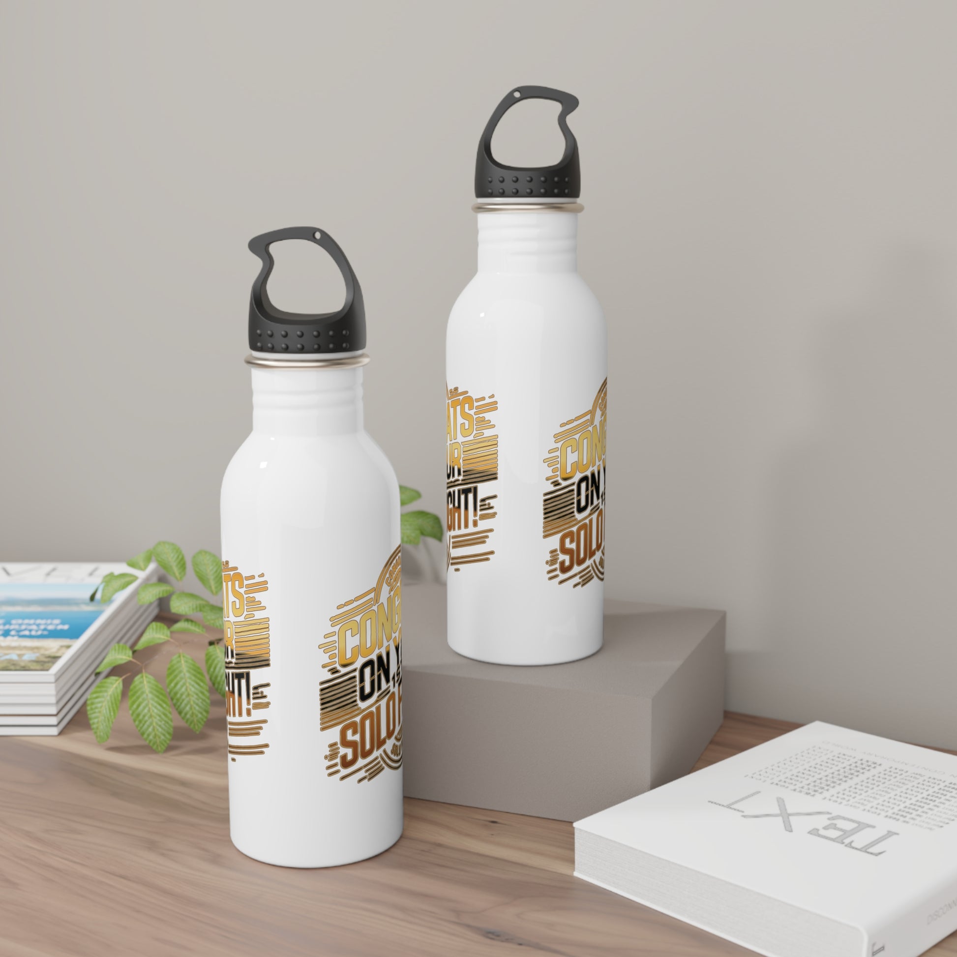 Congrats on your 1st Solo Flight! 20 oz. stainless steel water bottle (v2. gold)
