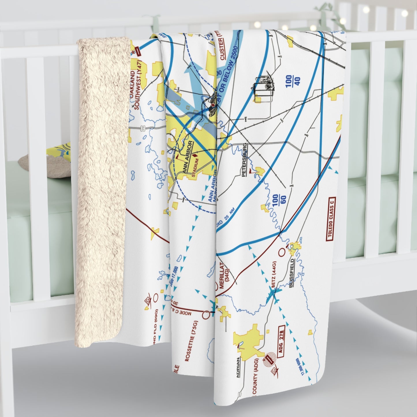 Detroit Flyway Chart sherpa fleece blanket