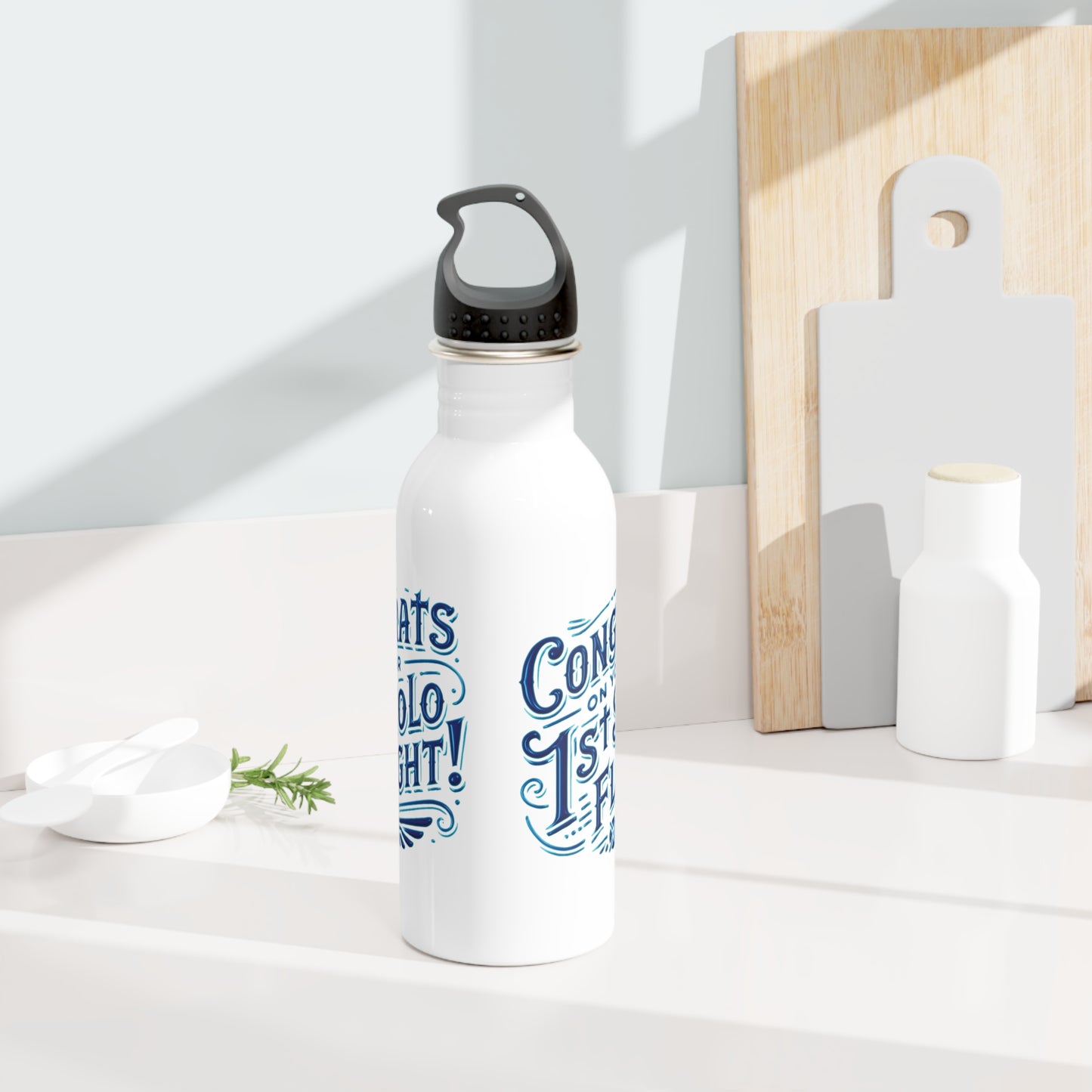 Congrats on your 1st Solo Flight! 20 oz. stainless steel water bottle (v1. blue)
