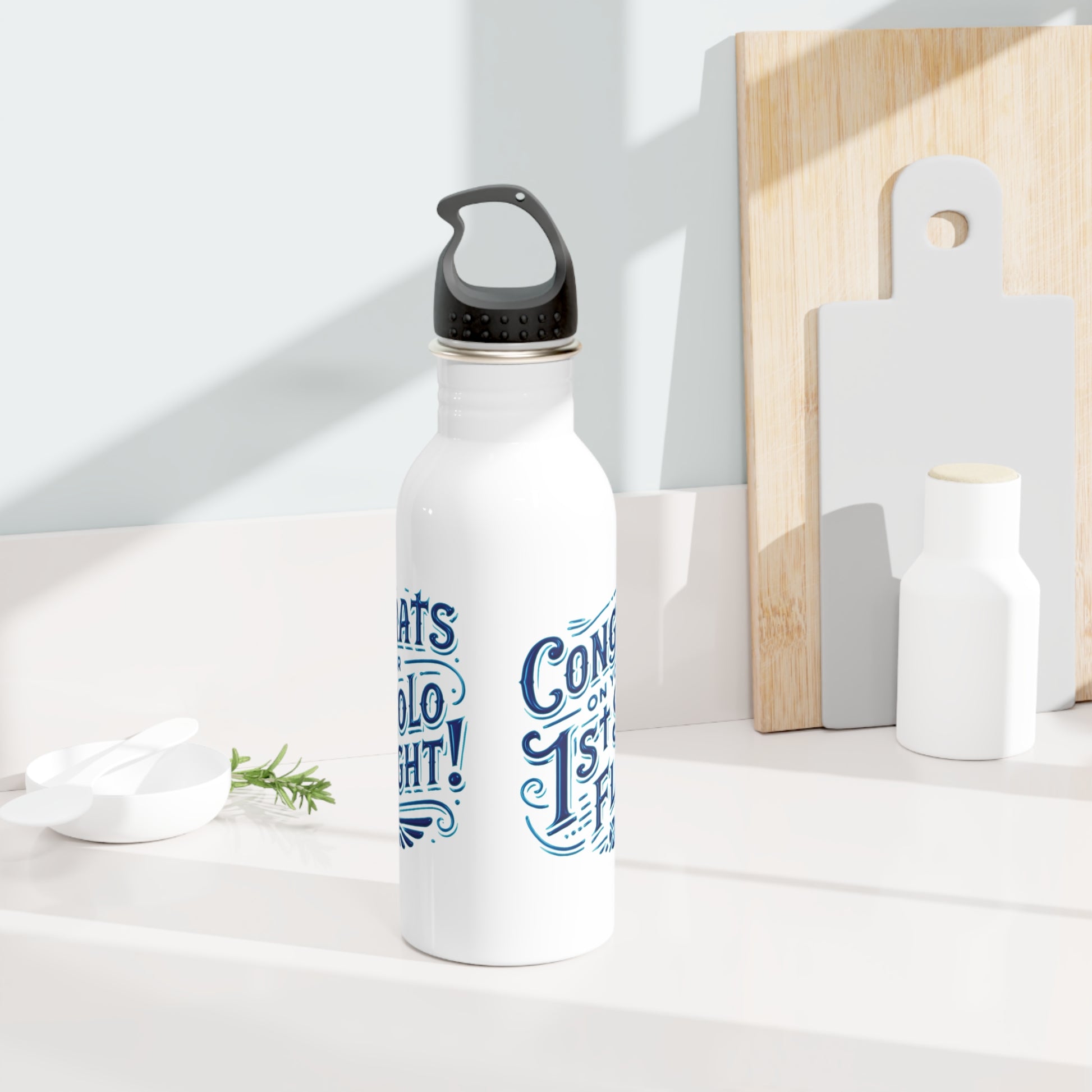 Congrats on your 1st Solo Flight! 20 oz. stainless steel water bottle (v1. blue)