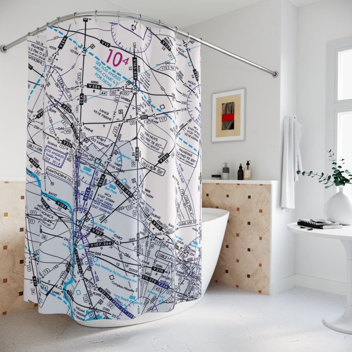 Aeronautical Chart shower curtain (ELUS3/white)