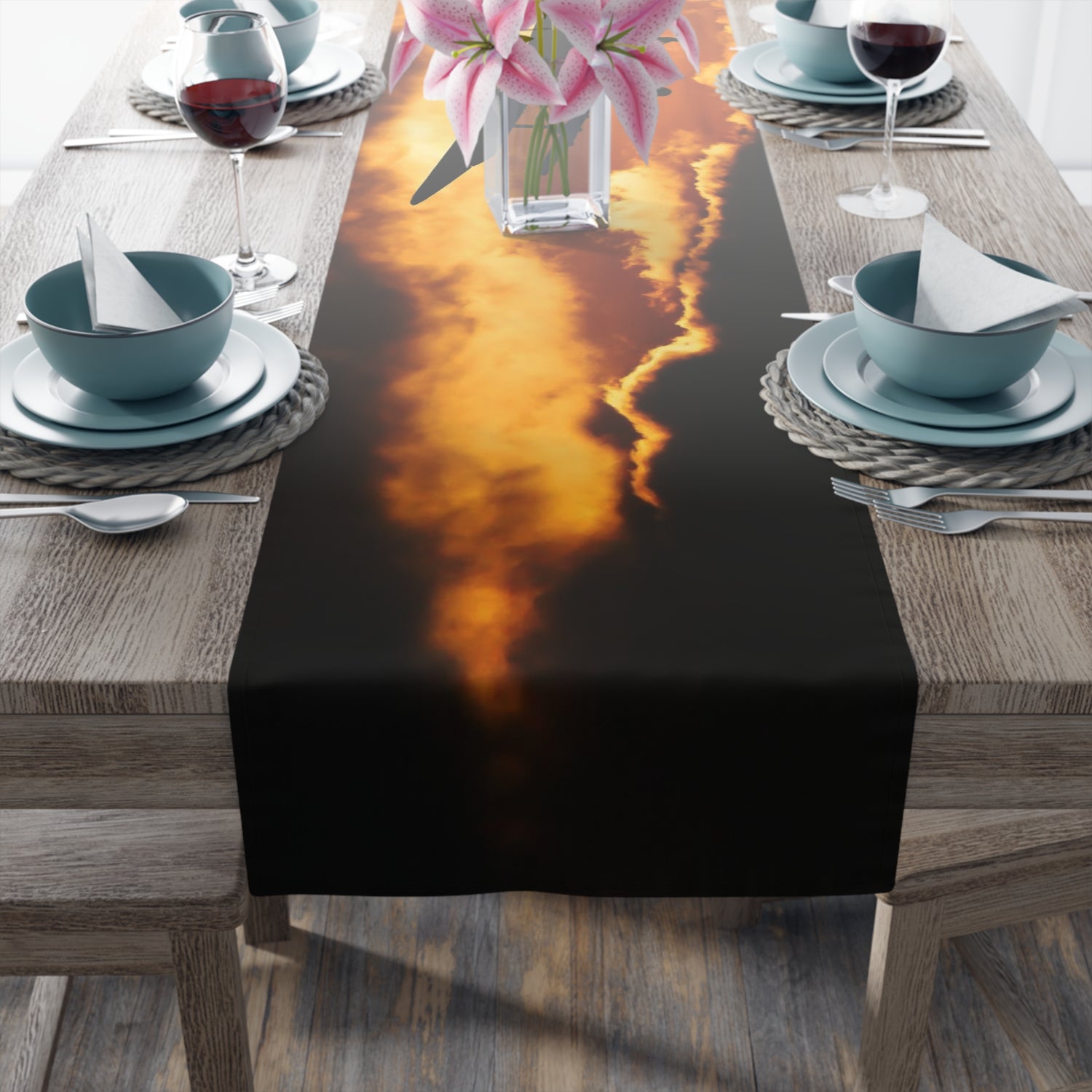 Biplane at Sunset Table Runner
