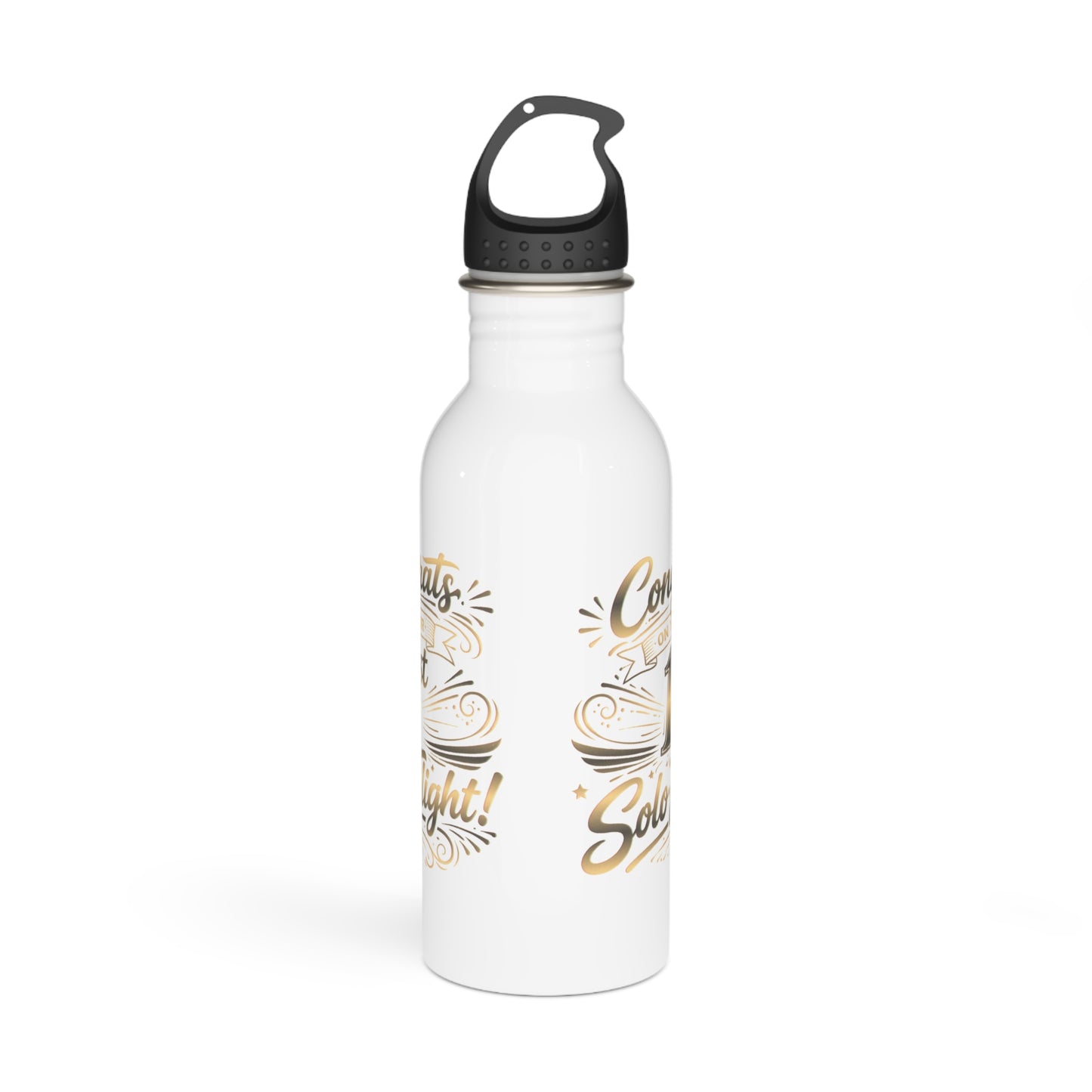 Congrats on your 1st Solo Flight! 20 oz. stainless steel water bottle (v3. gold)