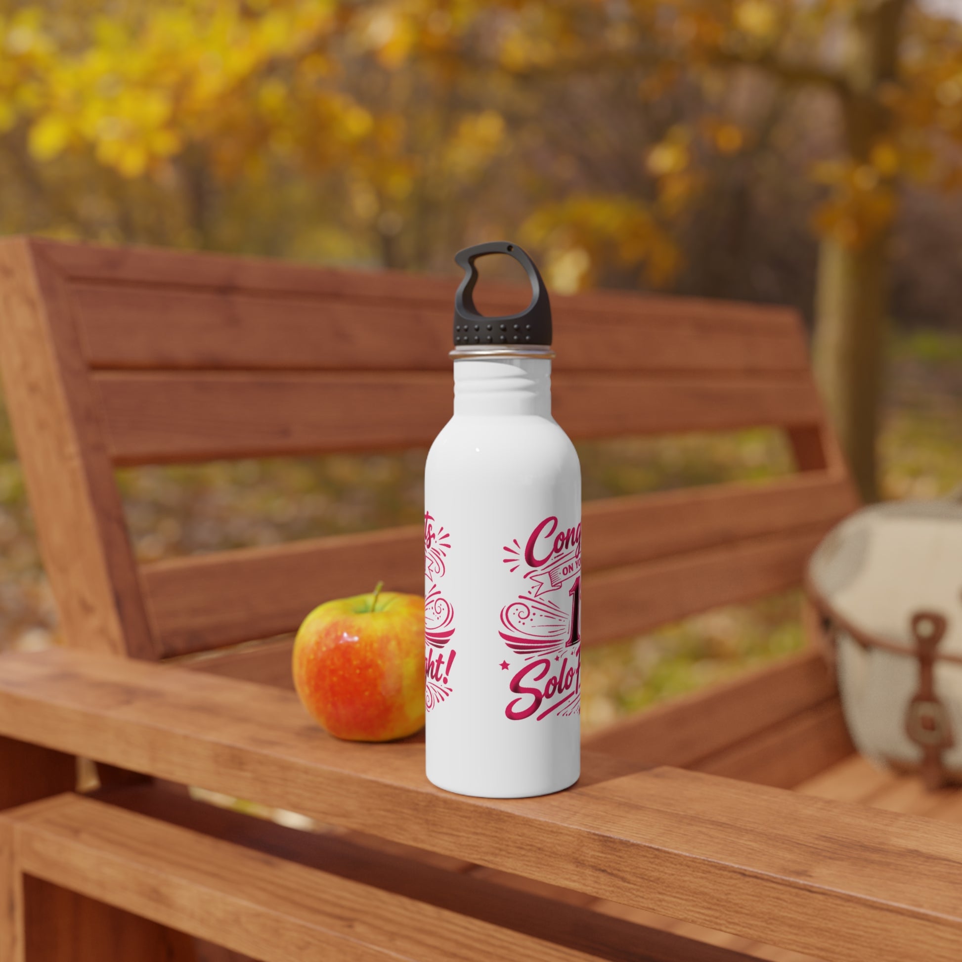 Congrats on your 1st Solo Flight! 20 oz. stainless steel water bottle (v3. pink)