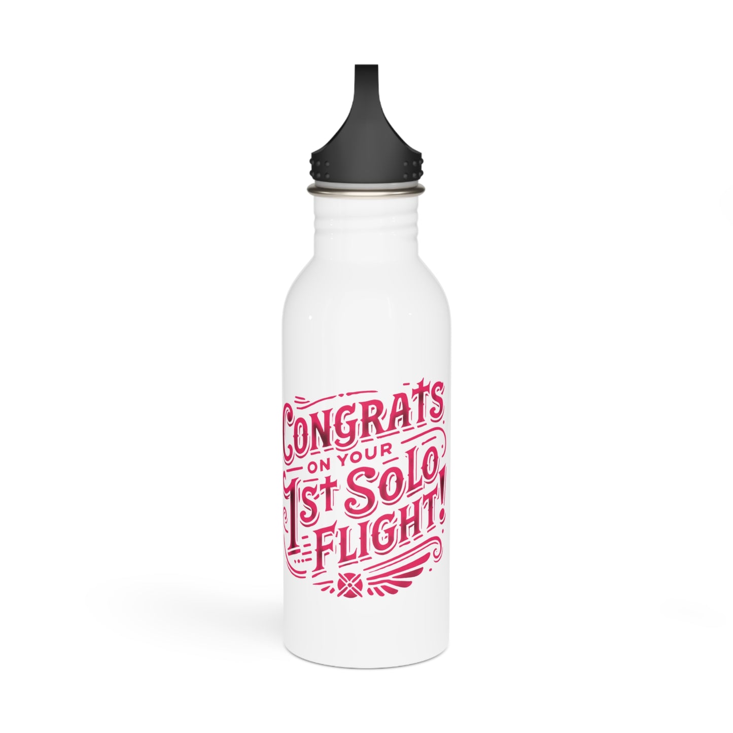 Congrats on your 1st Solo Flight! 20 oz. stainless steel water bottle (v1. pink)