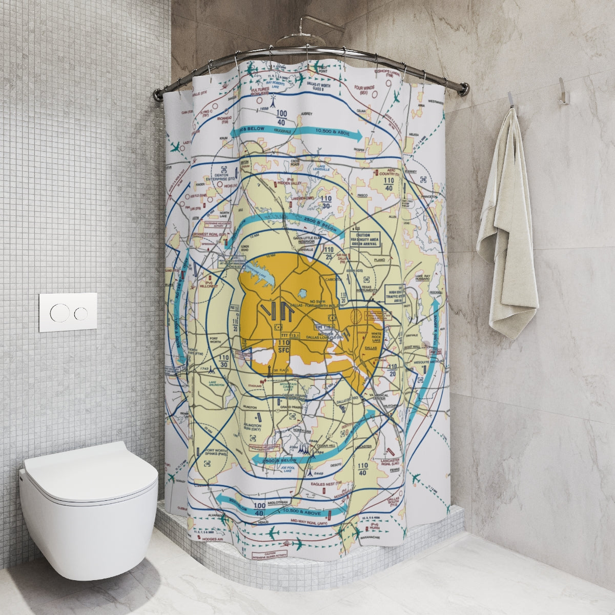 Dallas - Ft. Worth Flyway Chart shower curtain