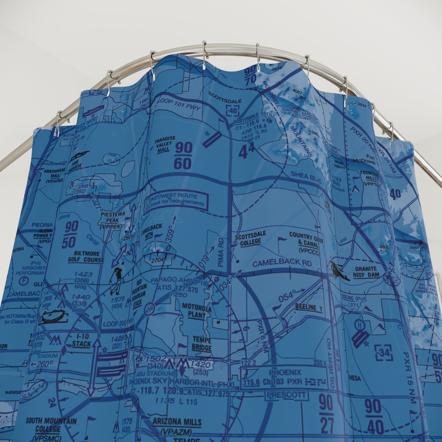Aeronautical Chart shower curtain (KPHX/blue)