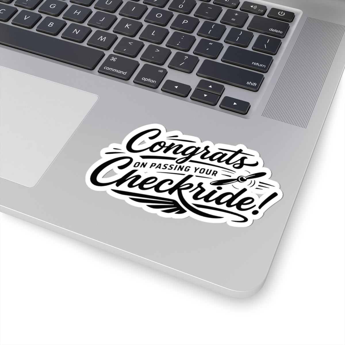 Congrats on passing your checkride! (v4. black) sticker