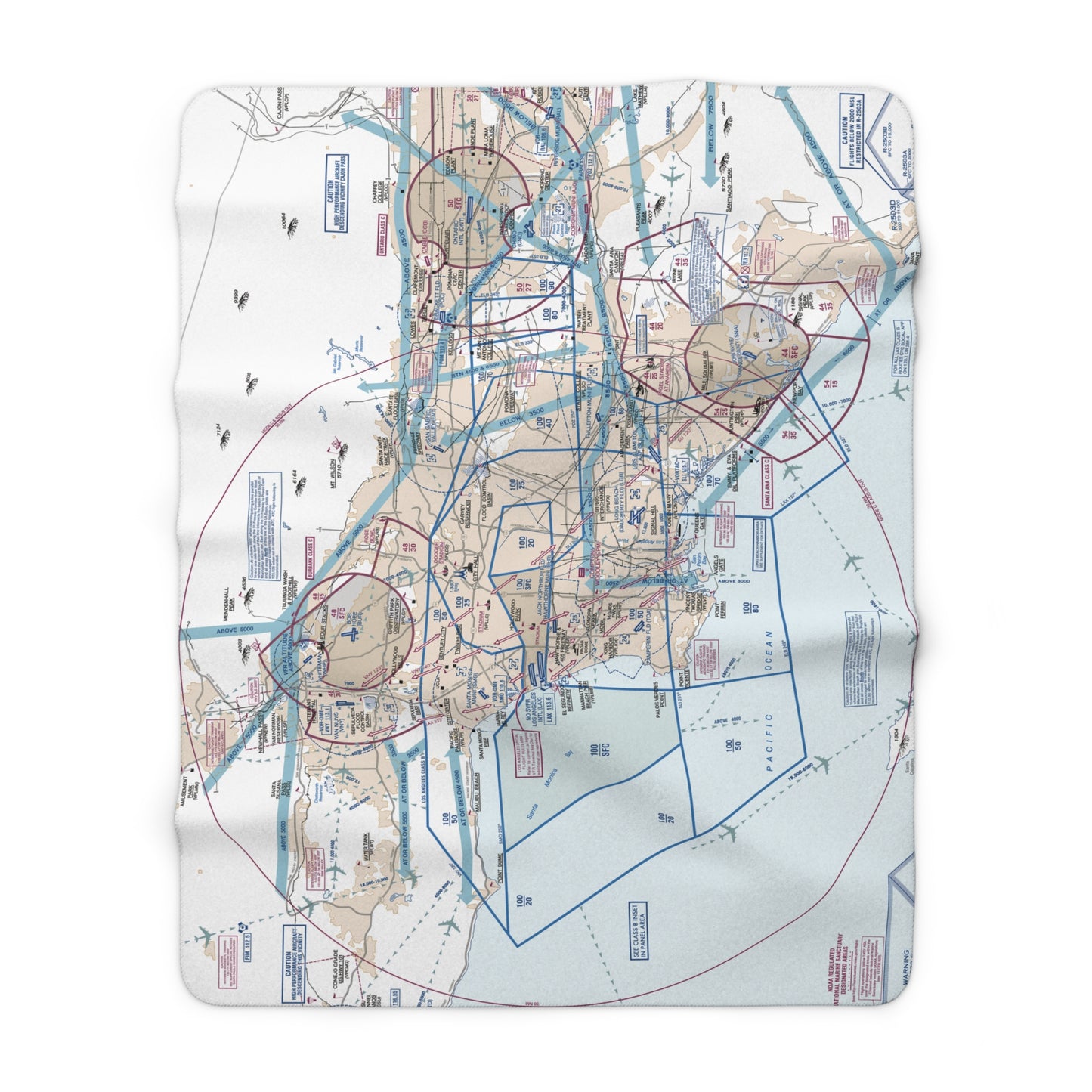 LAX Flyway Chart sherpa fleece blanket