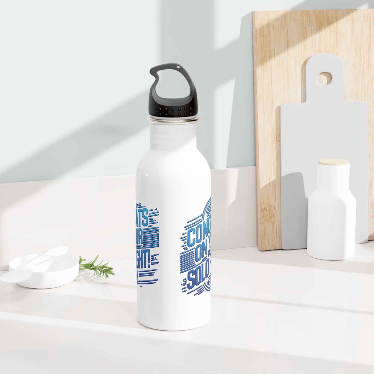 Congrats on your 1st Solo Flight! 20 oz. stainless steel water bottle (v2. blue)