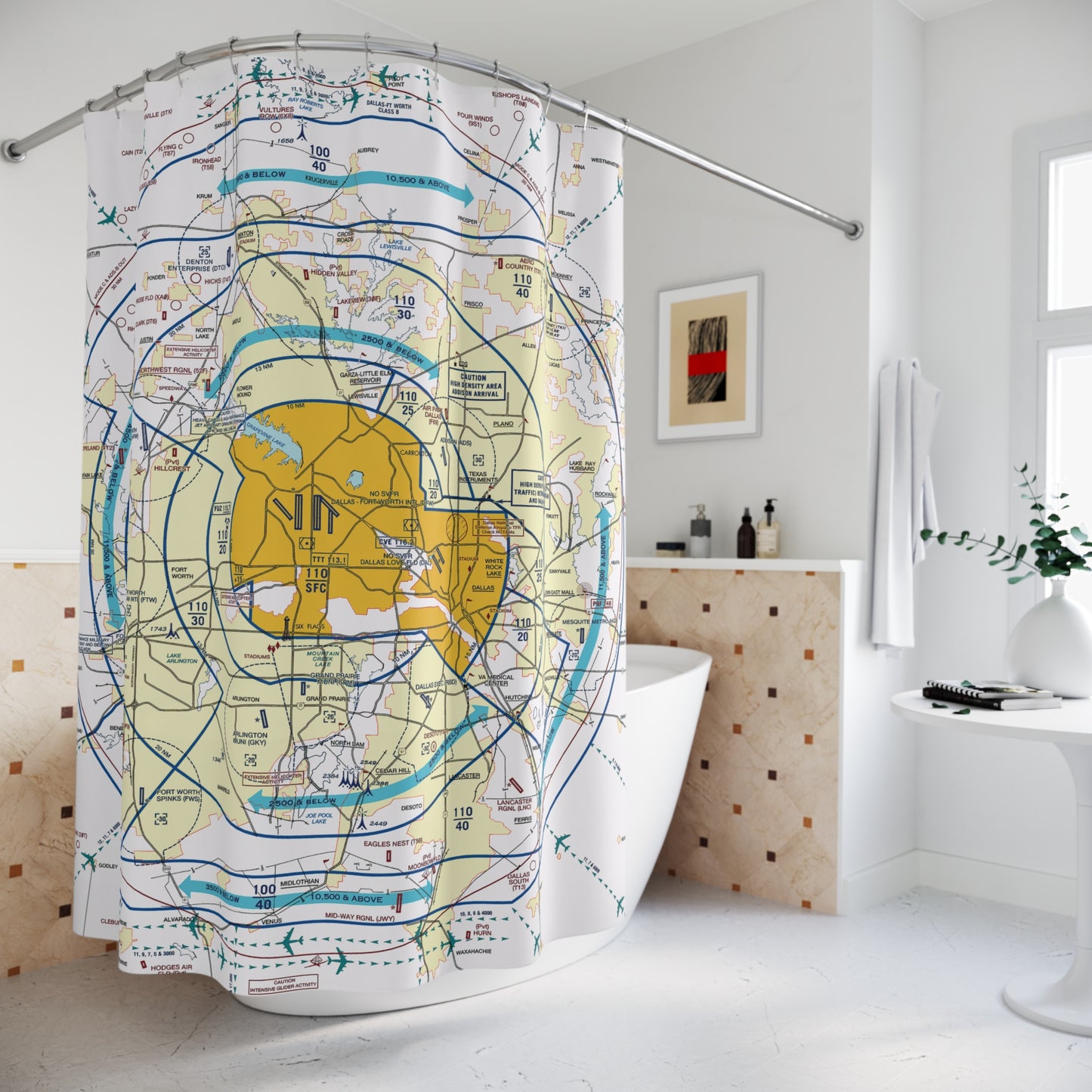 Dallas - Ft. Worth Flyway Chart shower curtain