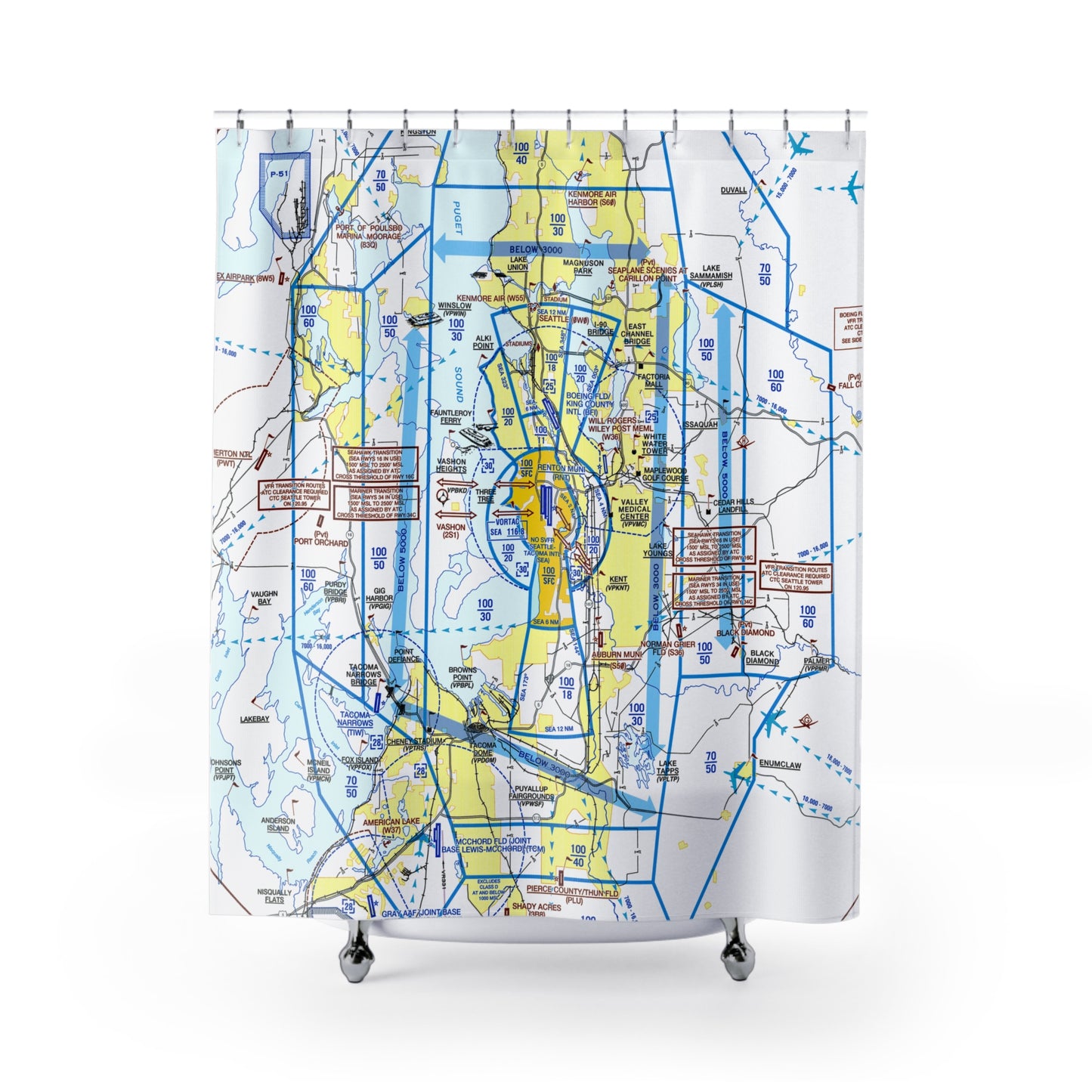 Aeronautical Chart shower curtain (KSEA/Flyway)
