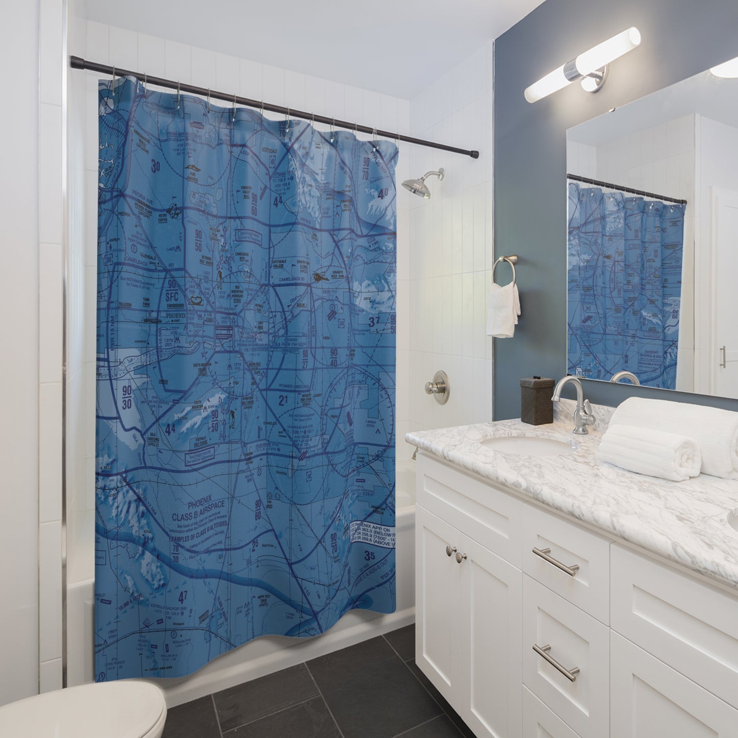Aeronautical Chart shower curtain (KPHX/blue)