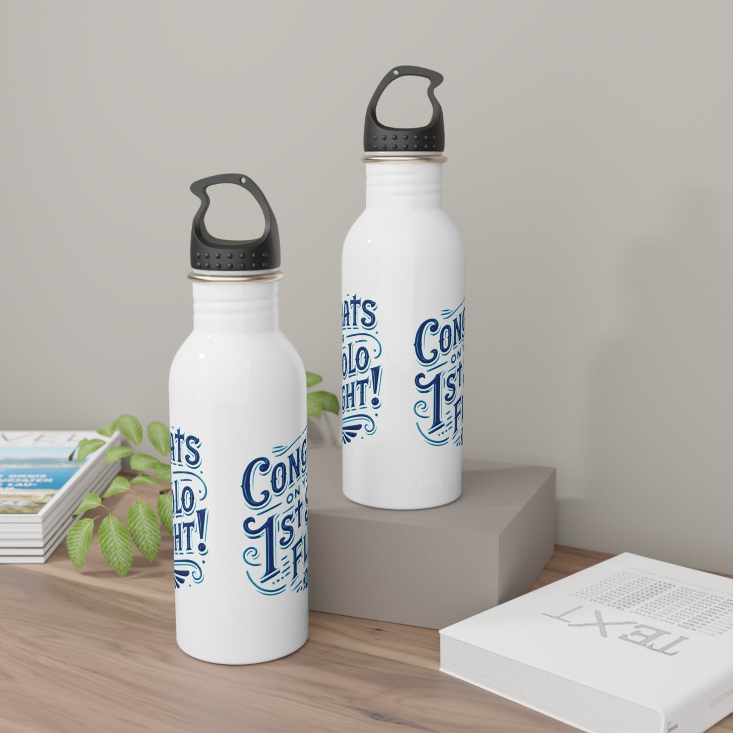 Congrats on your 1st Solo Flight! 20 oz. stainless steel water bottle (v1. blue)